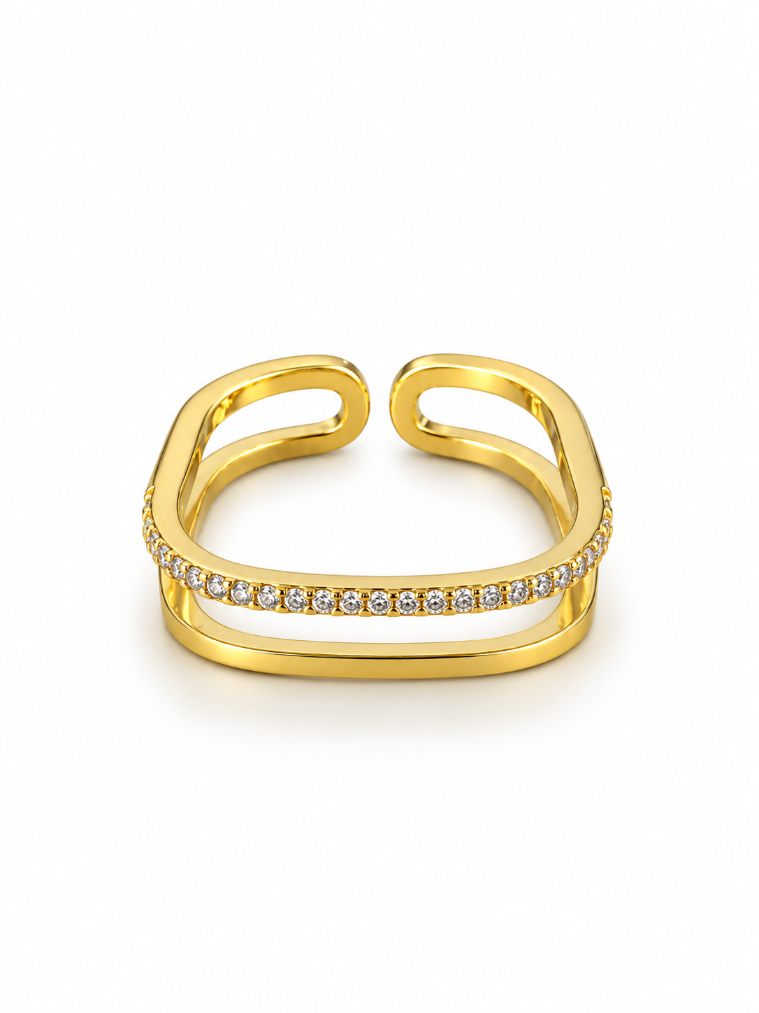 Gold Dual-Band Pavé Open Cuff Ring