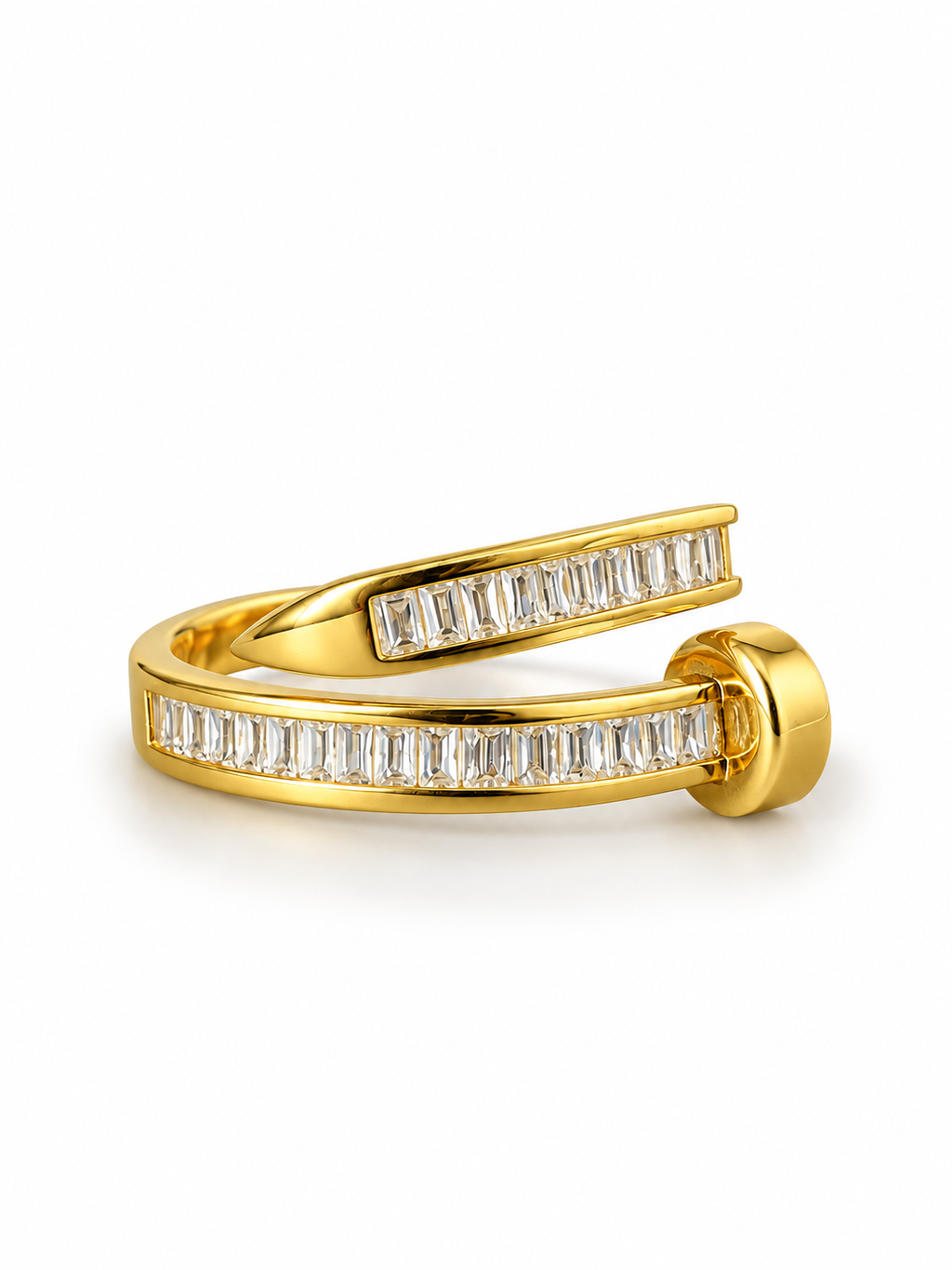 Double-Band Baguette Crossover Ring