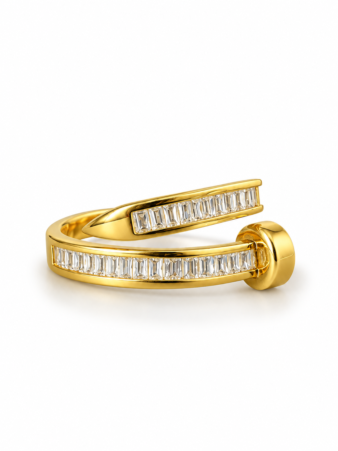 Double-Band Baguette Crossover Ring