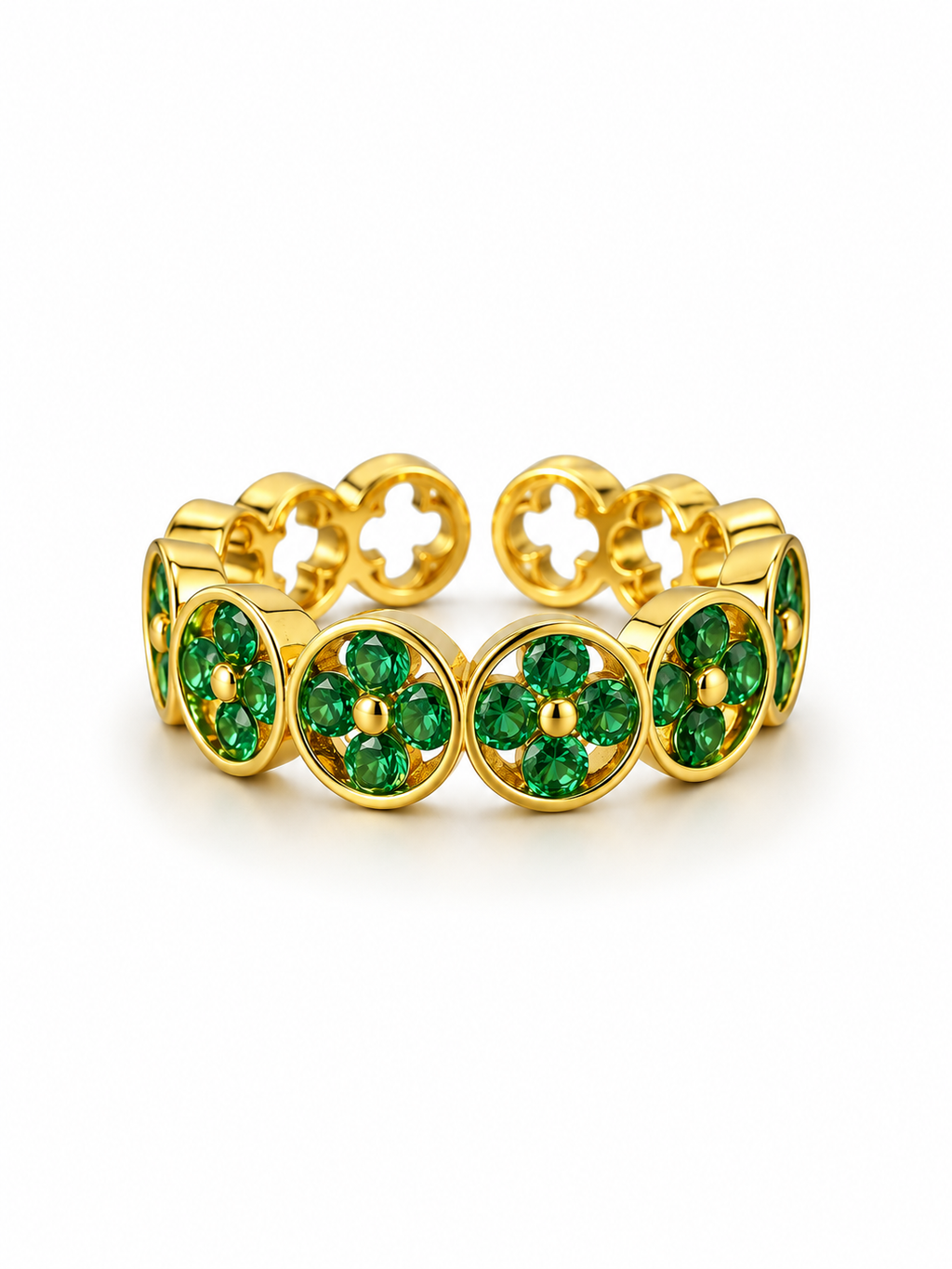 Emerald Floral Link Statement Ring