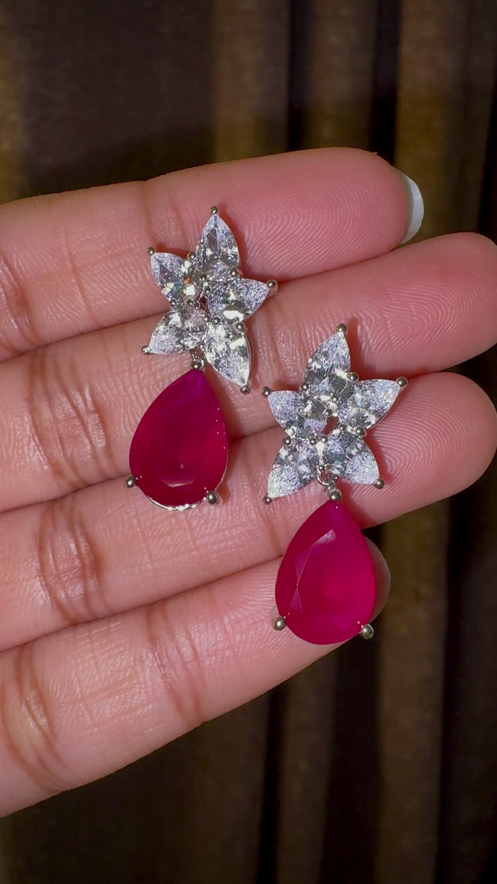 Magenta Teardrop Floral Statement Earrings