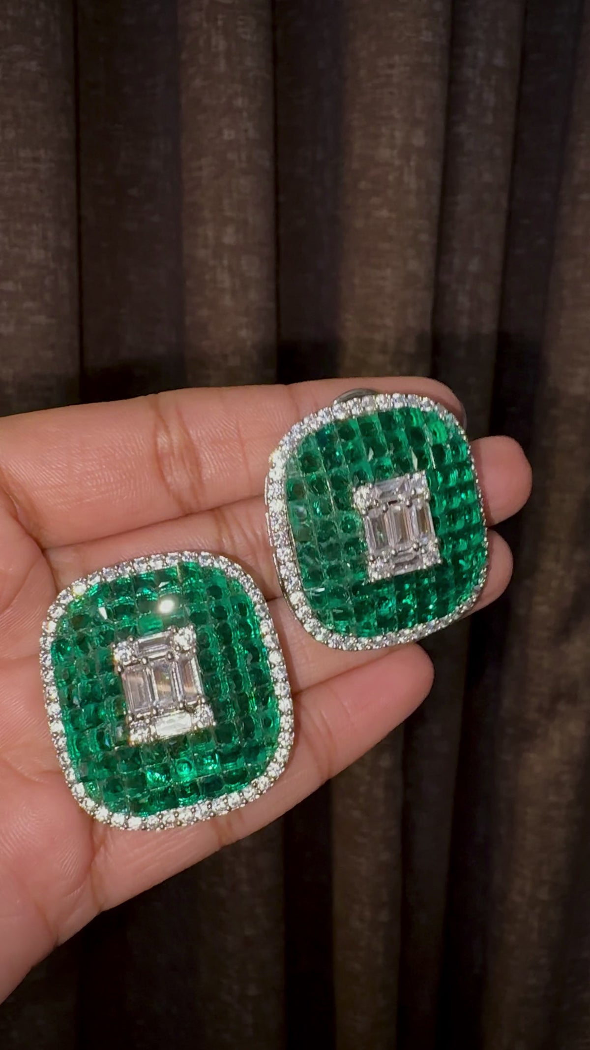 Emerald Luxe Cushion Statement Stud Earrings