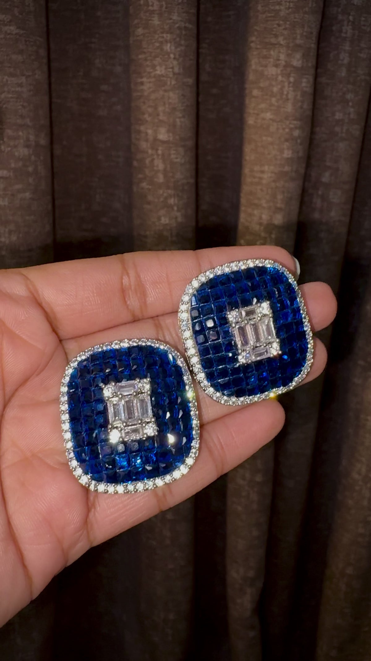 Navy Luxe Cushion Statement Stud Earring