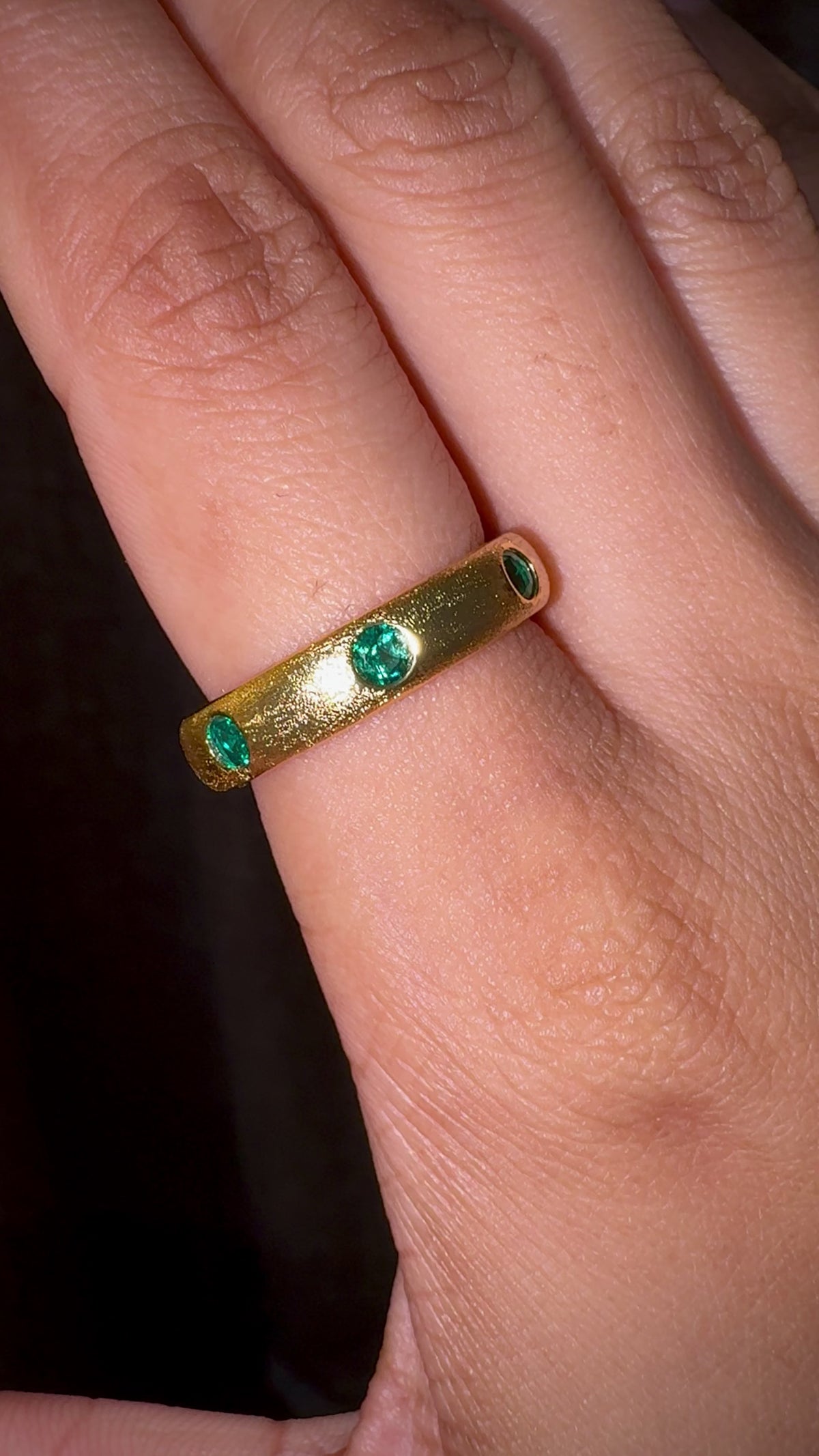 Textured Green Stone Open Cuff Ring