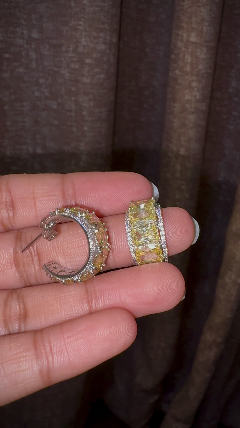 Yellow Luxe Cushion Open back Hoop Earrings