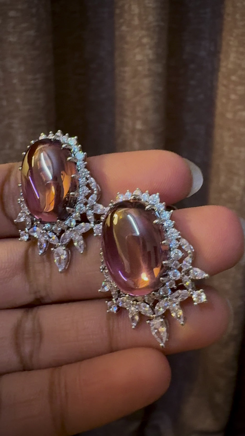 Purple Celestia Oval Stud Earrings