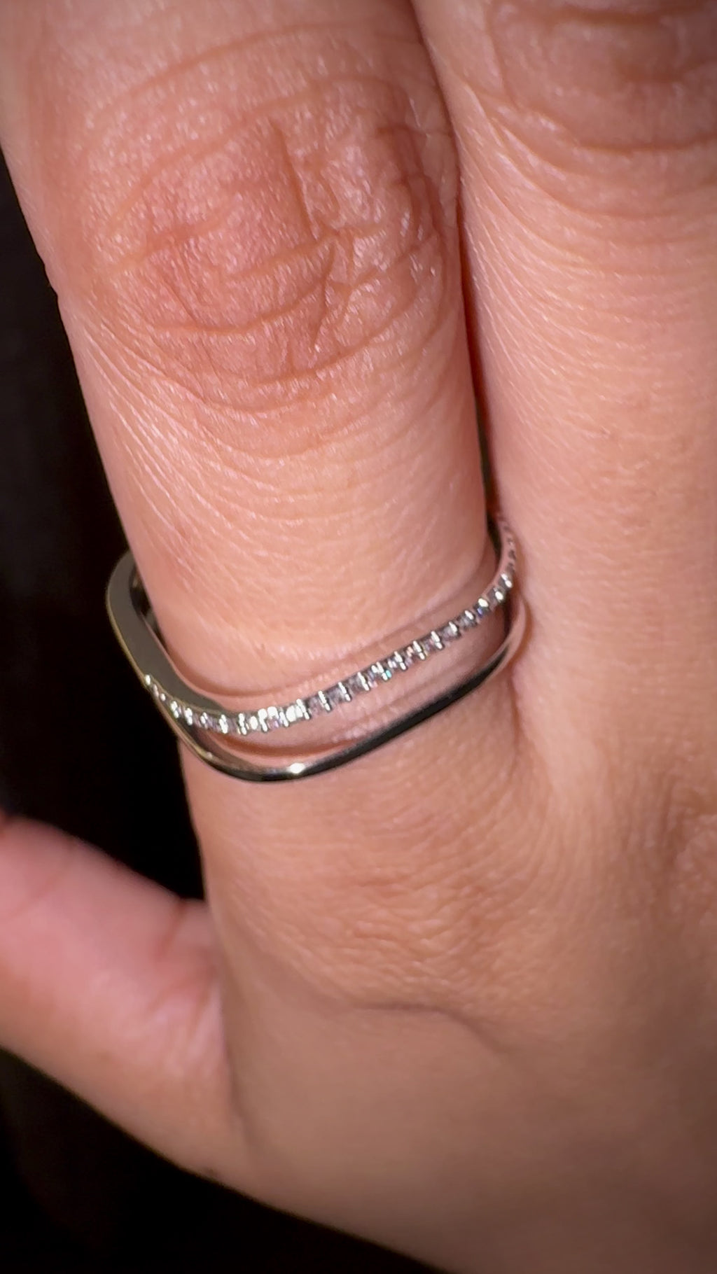 Silver Dual-Band Pavé Open Cuff Ring