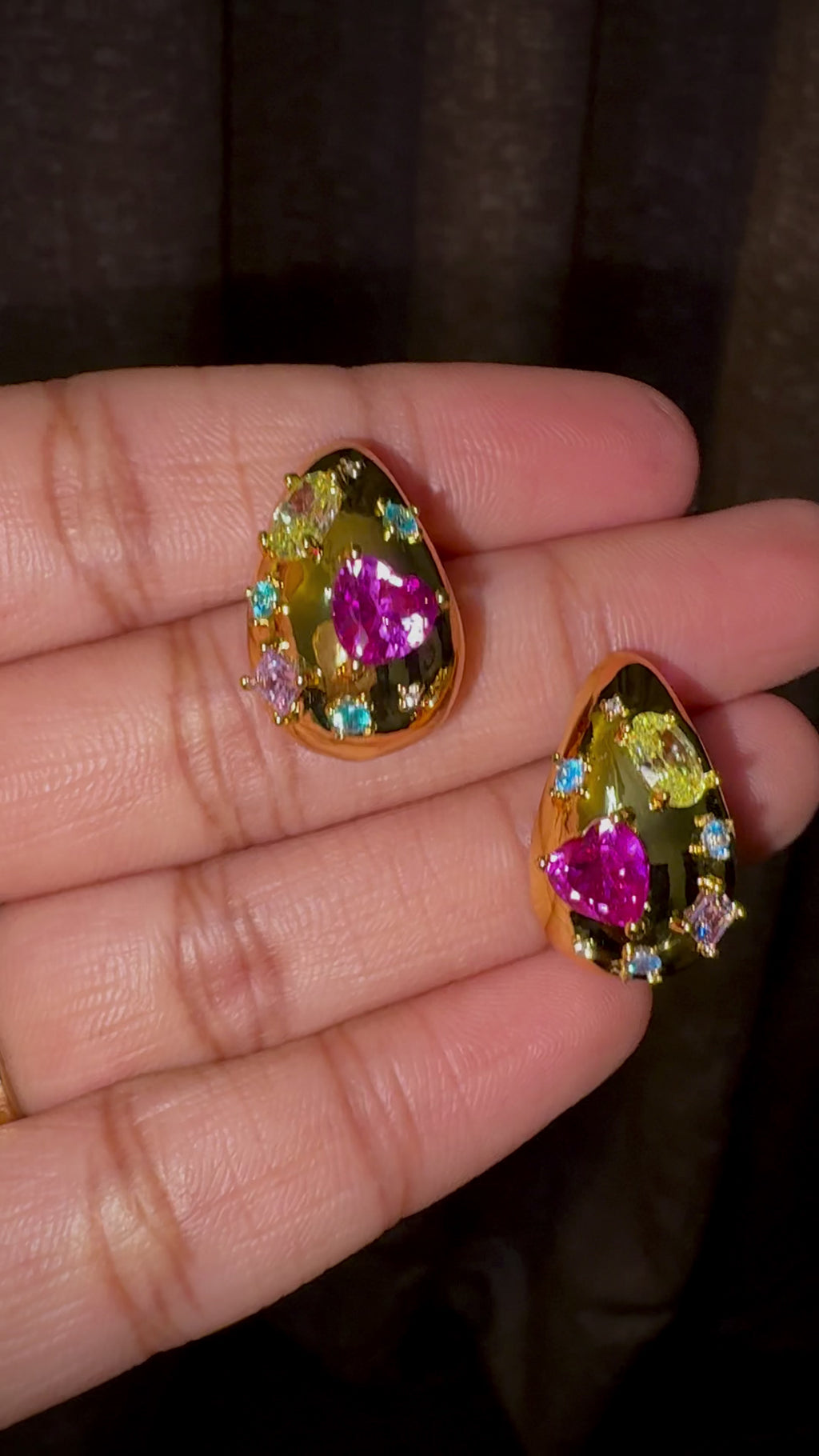 Teardrop Multicolor Gemstone Statement Stud Earrings