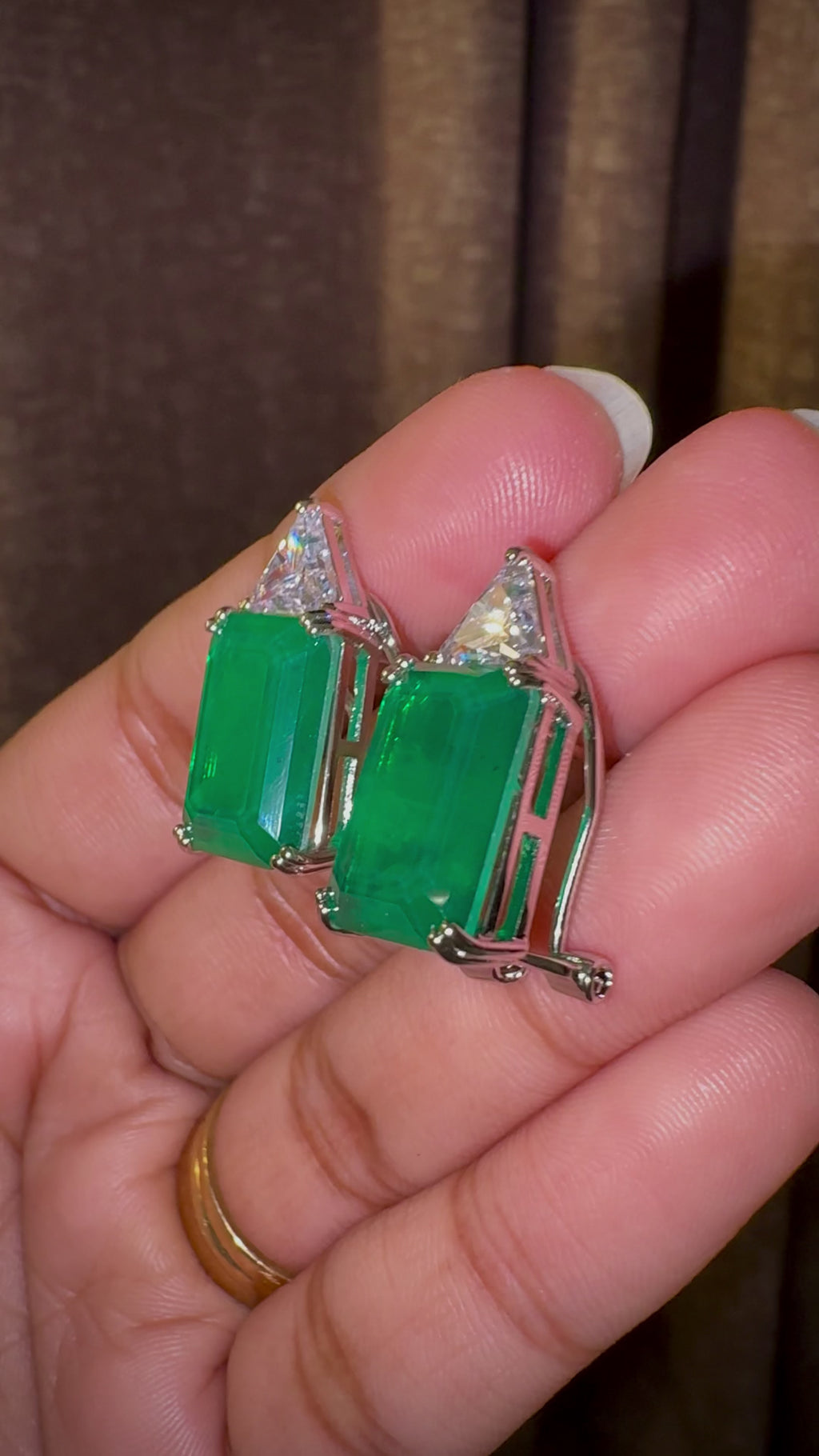 Green Emerald Cut Statement Stud Earrings