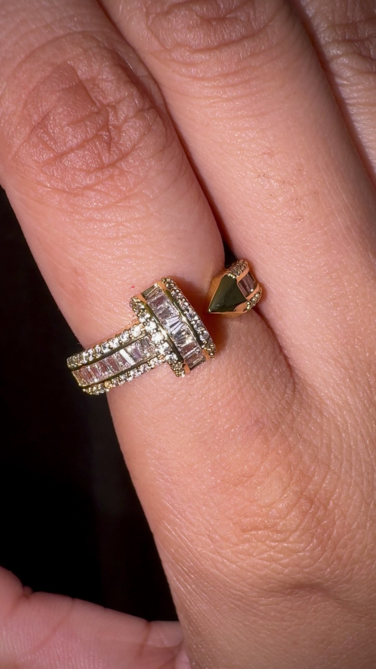 Luxe Open-End Pavé Baguette Statement Ring