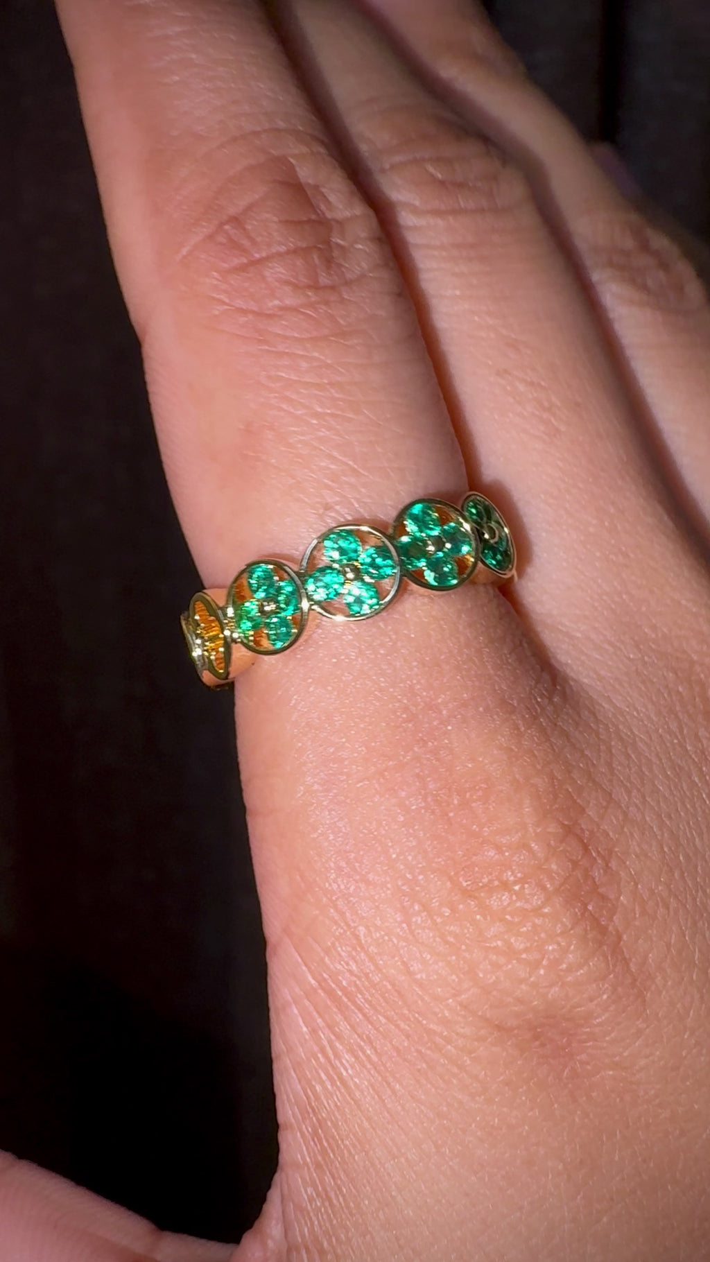 Emerald Floral Link Statement Ring