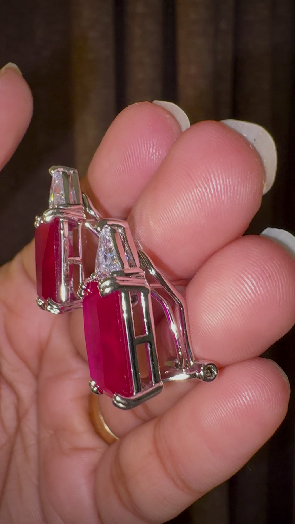 Magenta Emerald-Cut Statement Stud Earrings