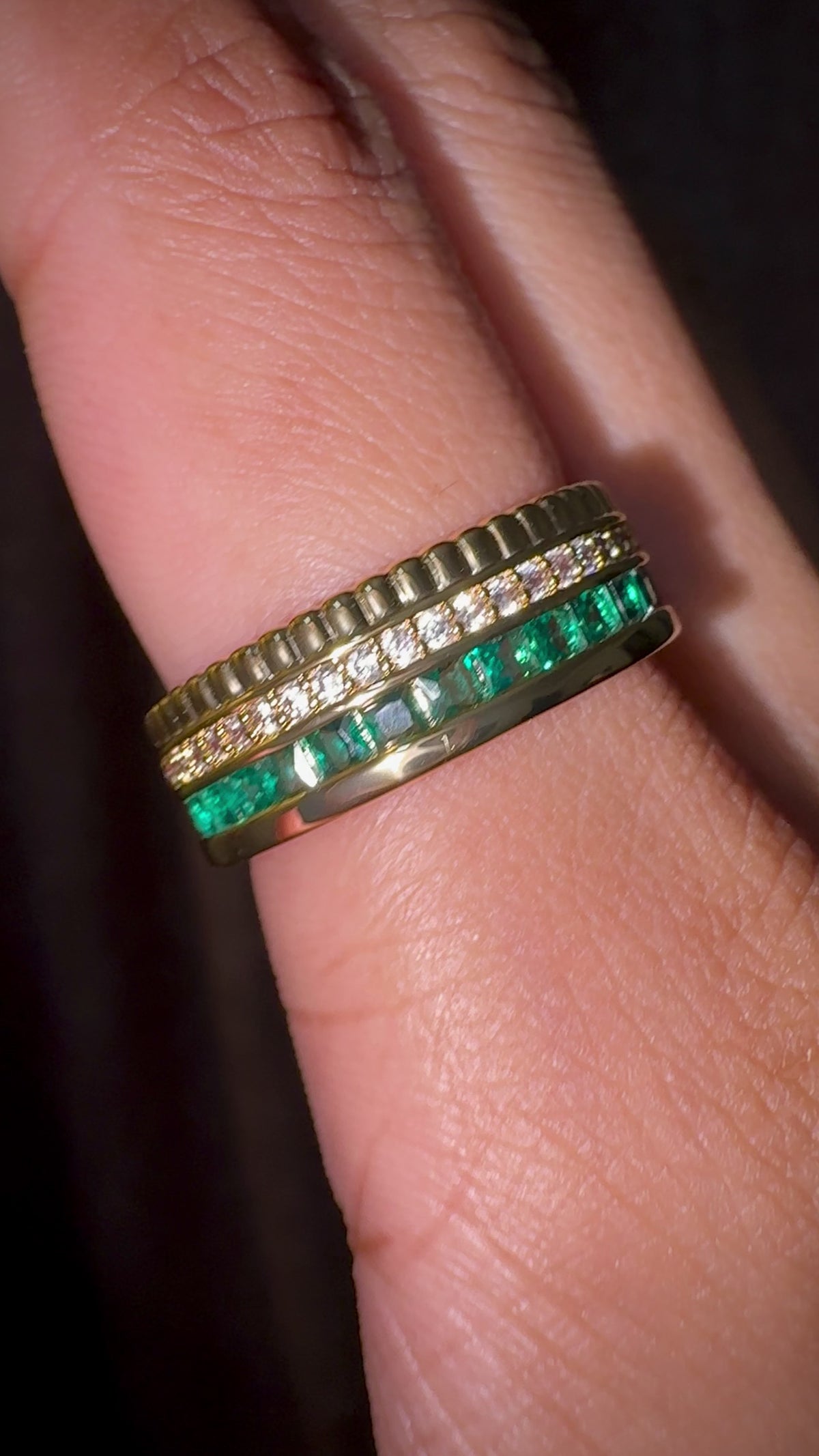 Emerald & Pavé Open-Band Ring