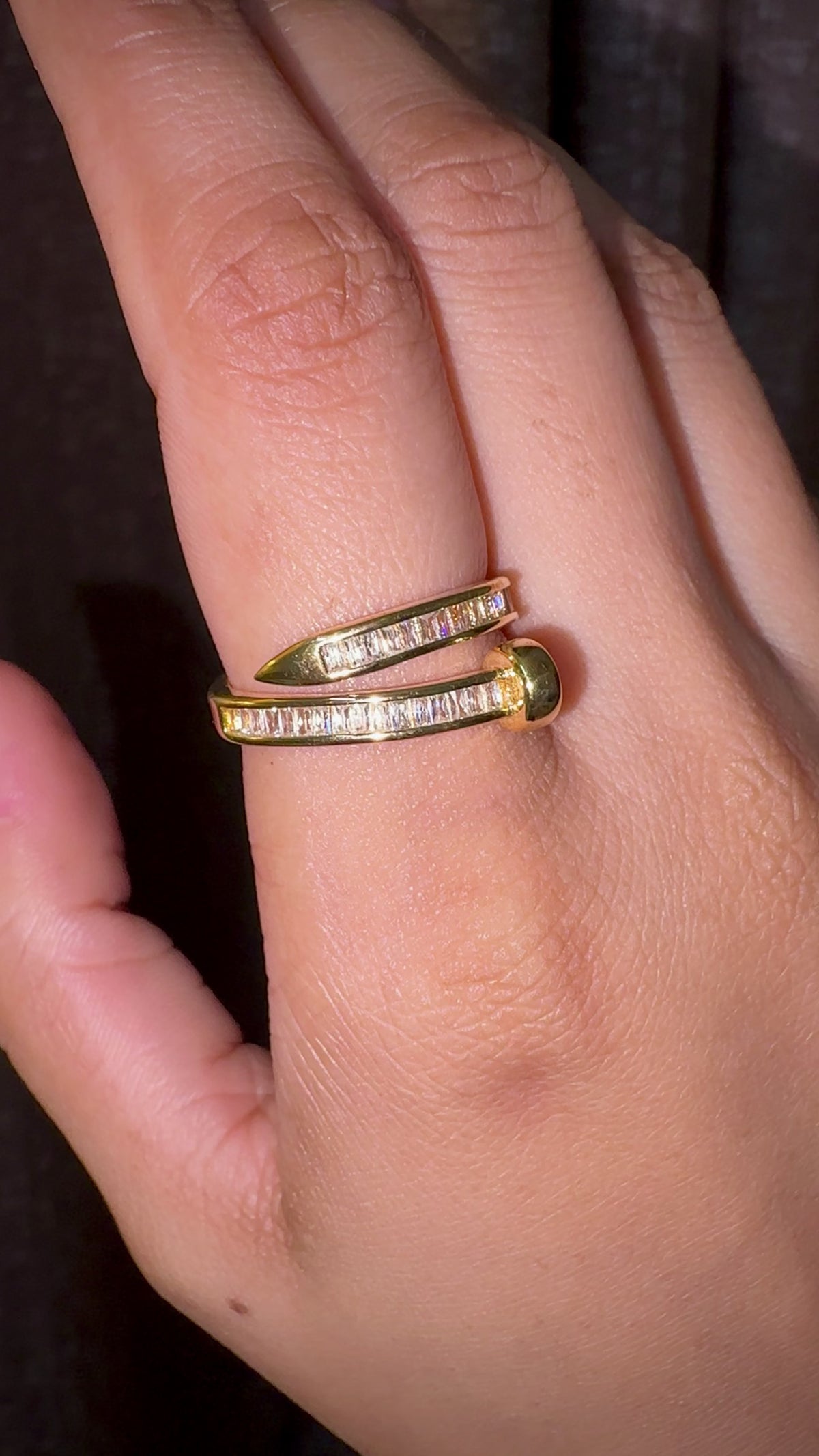 Double-Band Baguette Crossover Ring