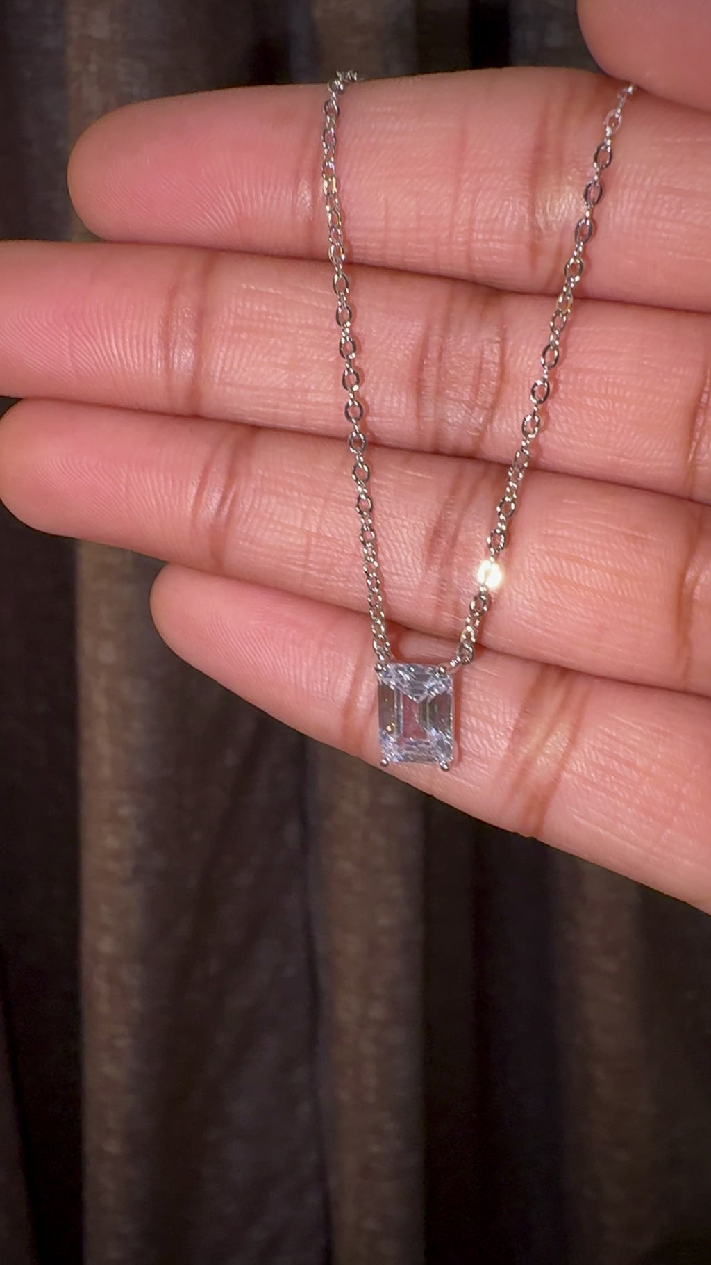 Silver Emerald Cut Radiance CZ Pendant Necklace