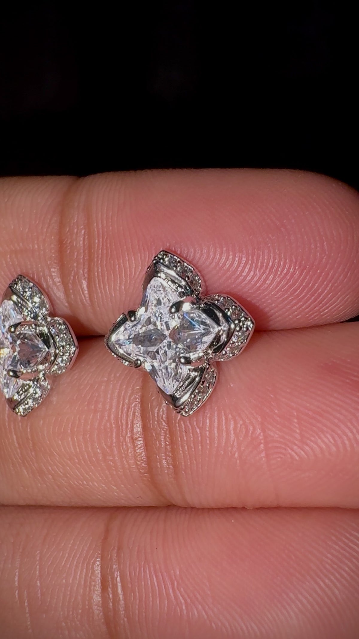Clover Pear-Cut CZ Statement Stud Earrings