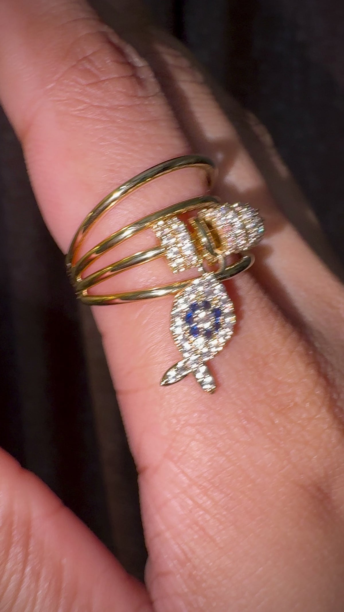 Multi-Band Pavé Fish Charm Ring
