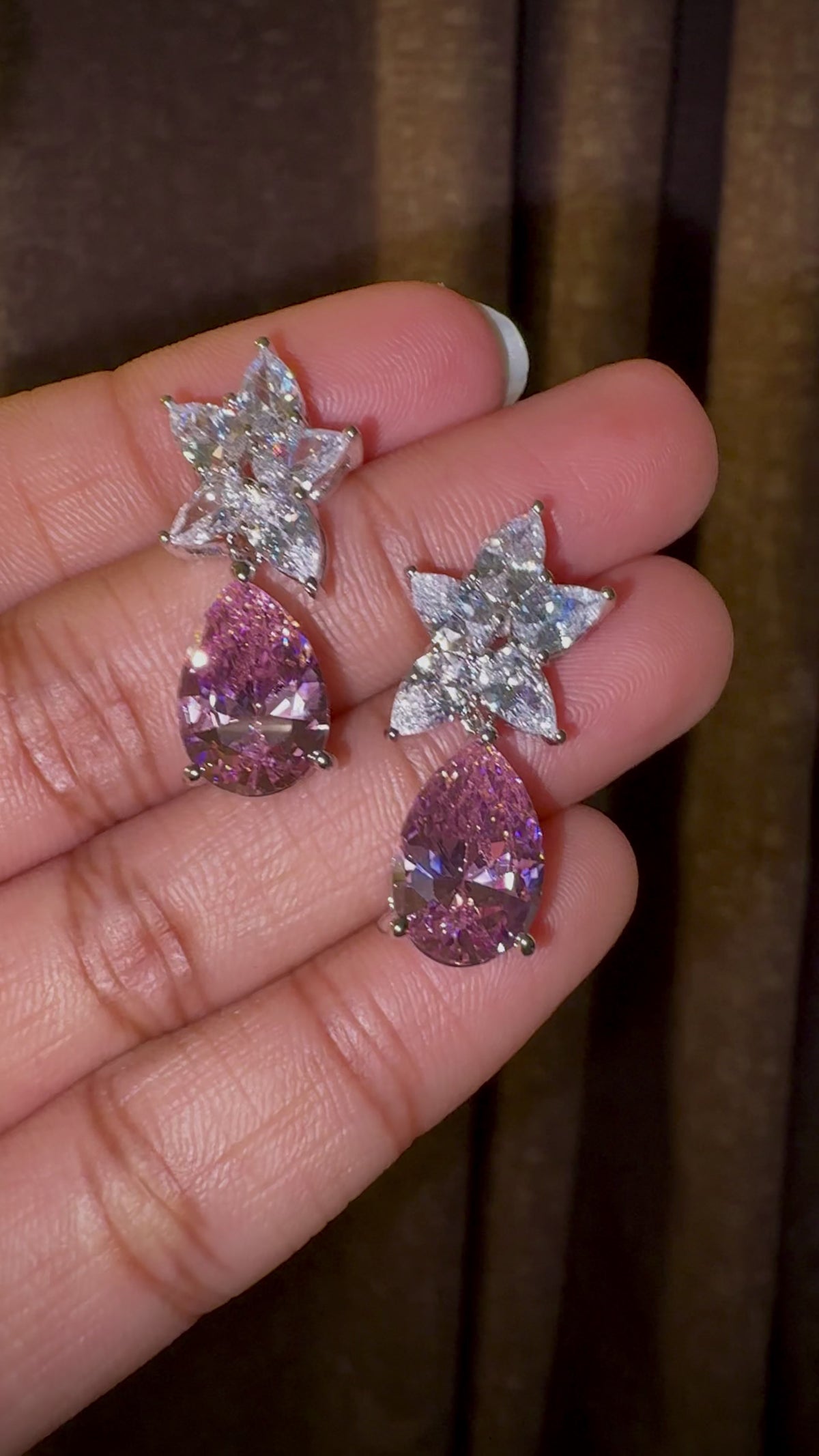Pink Teardrop Floral Statement Earrings
