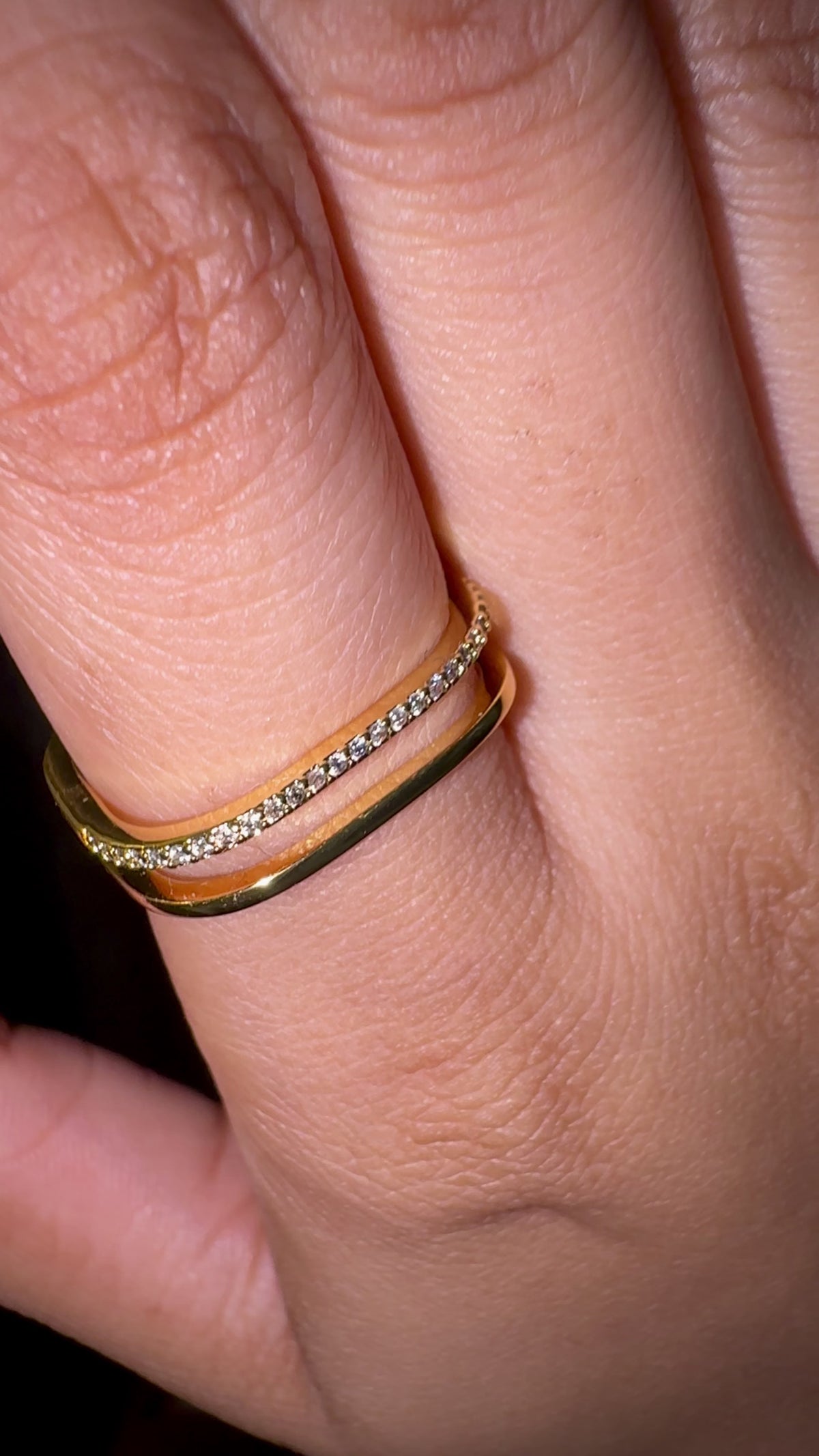 Gold Dual-Band Pavé Open Cuff Ring