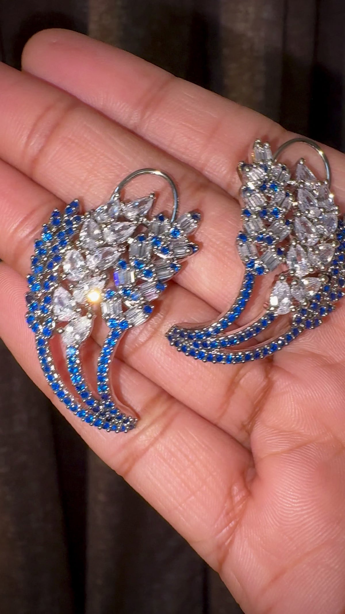 Sapphire Blue Cascading Leaf CZ Necklace Set