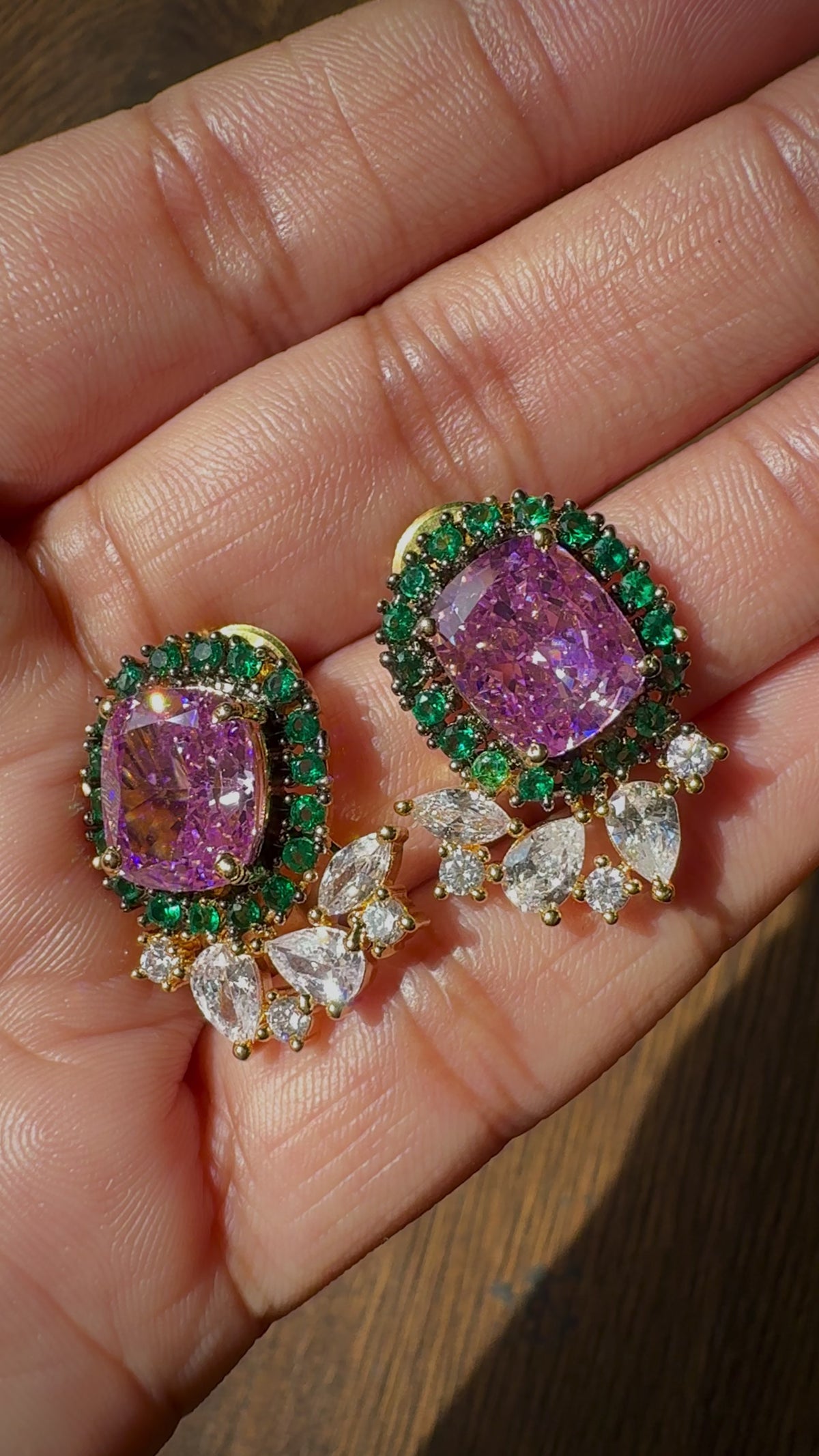 Purple Green Halo Statement Studs