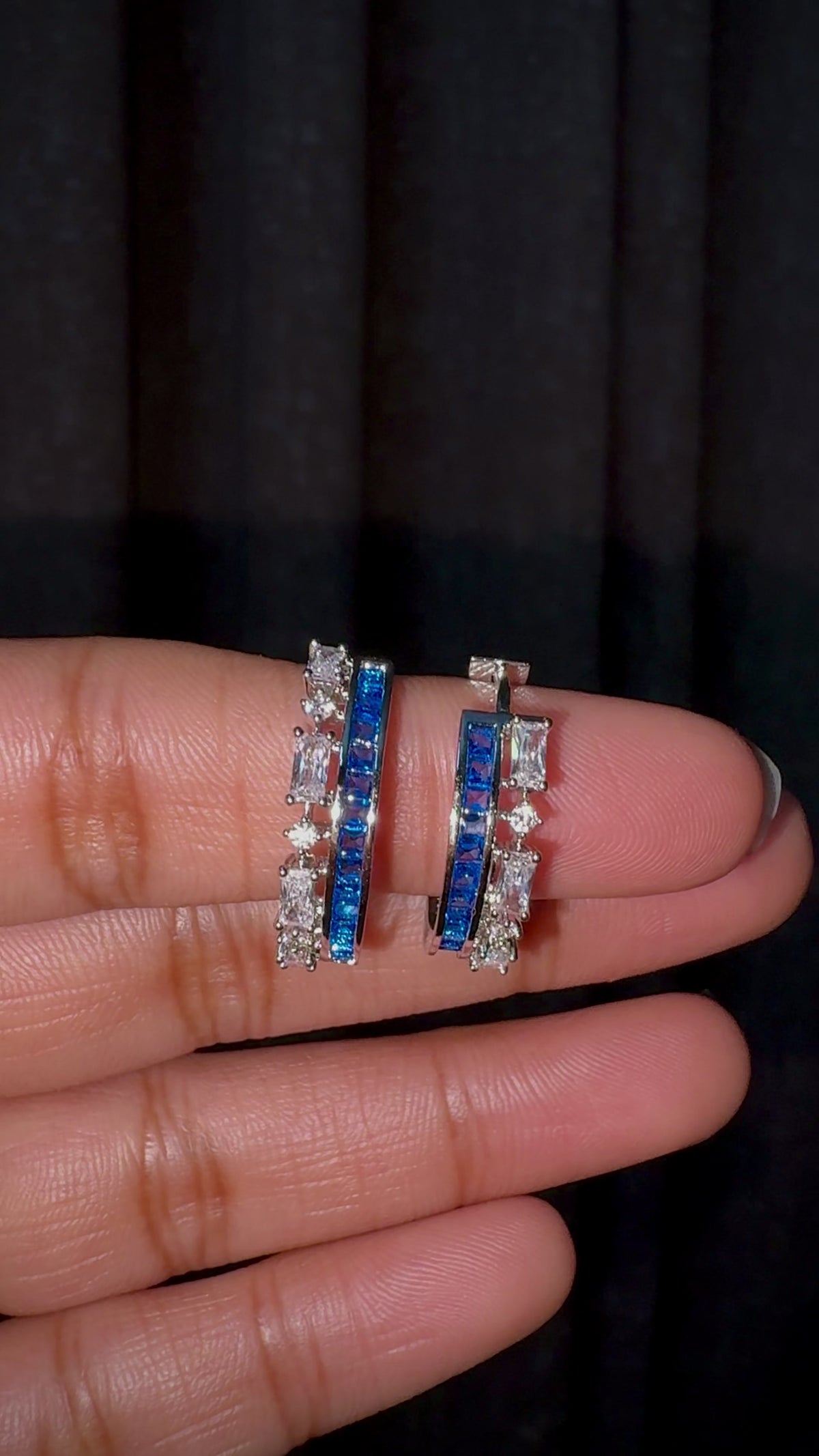Blue Baguette Pave Hoops