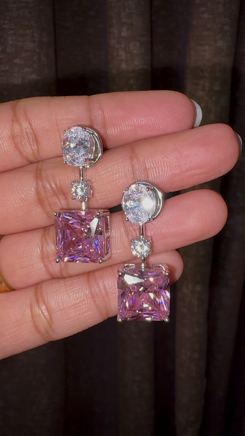 Pink princess cut Drop Earrings