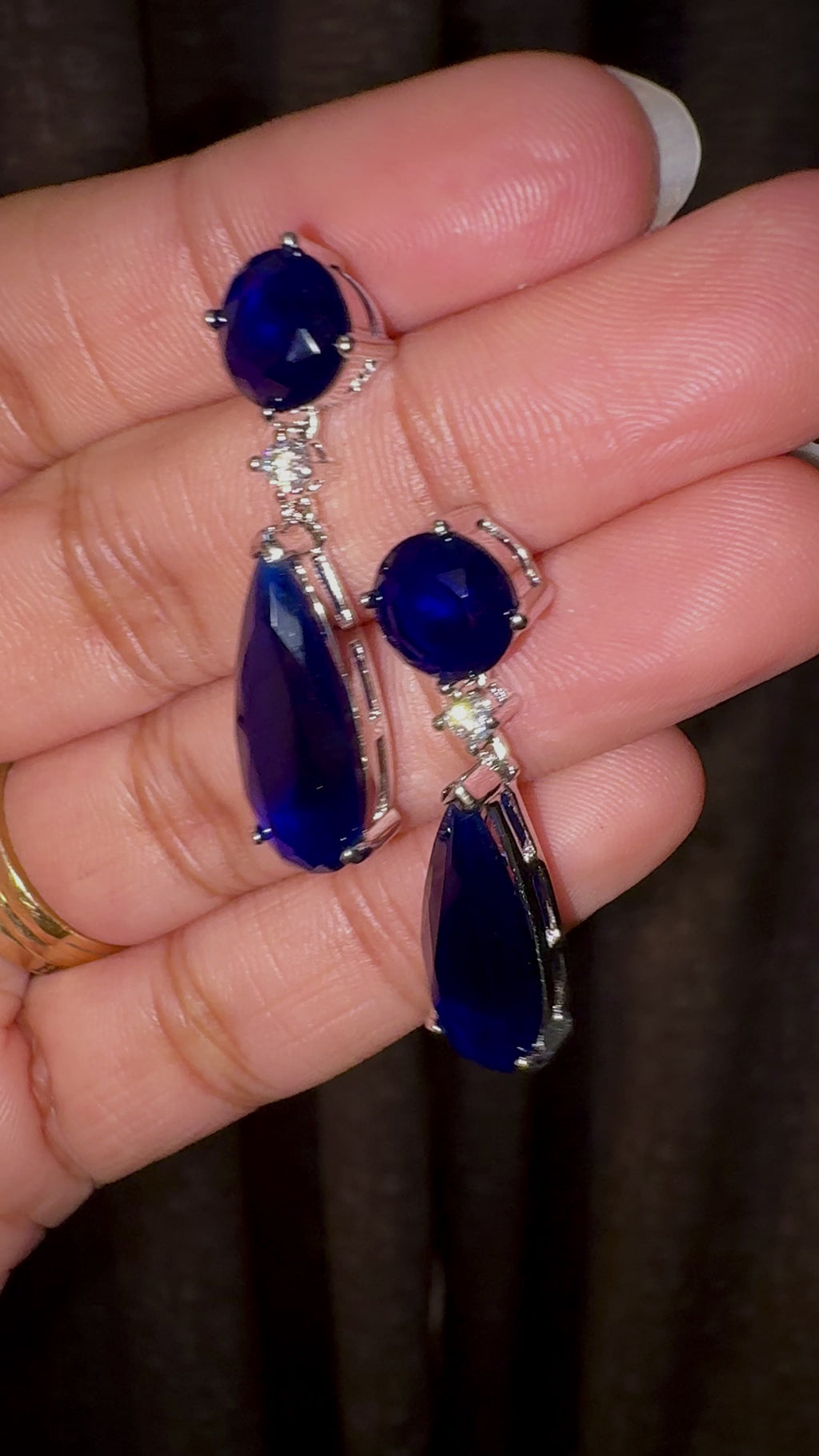 Blue Elongated Drop Earrings