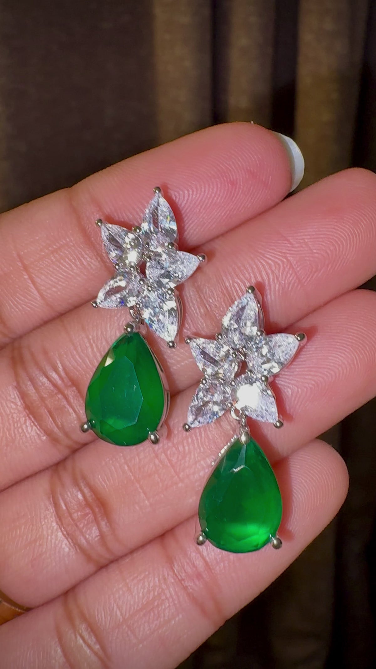 Green Teardrop Floral Statement Earring