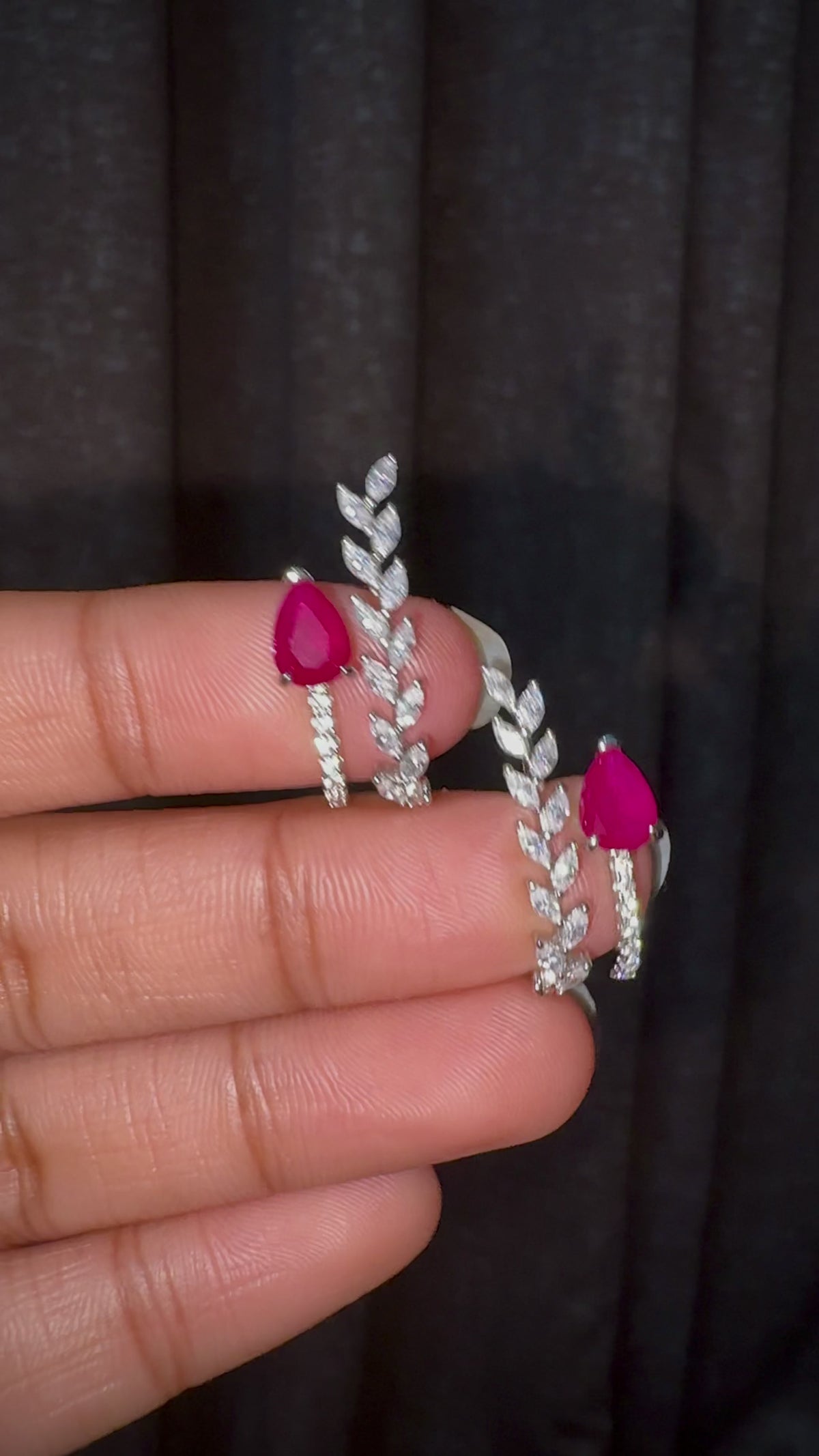 Ruby Leaf Vine Pear-Cut Earrings