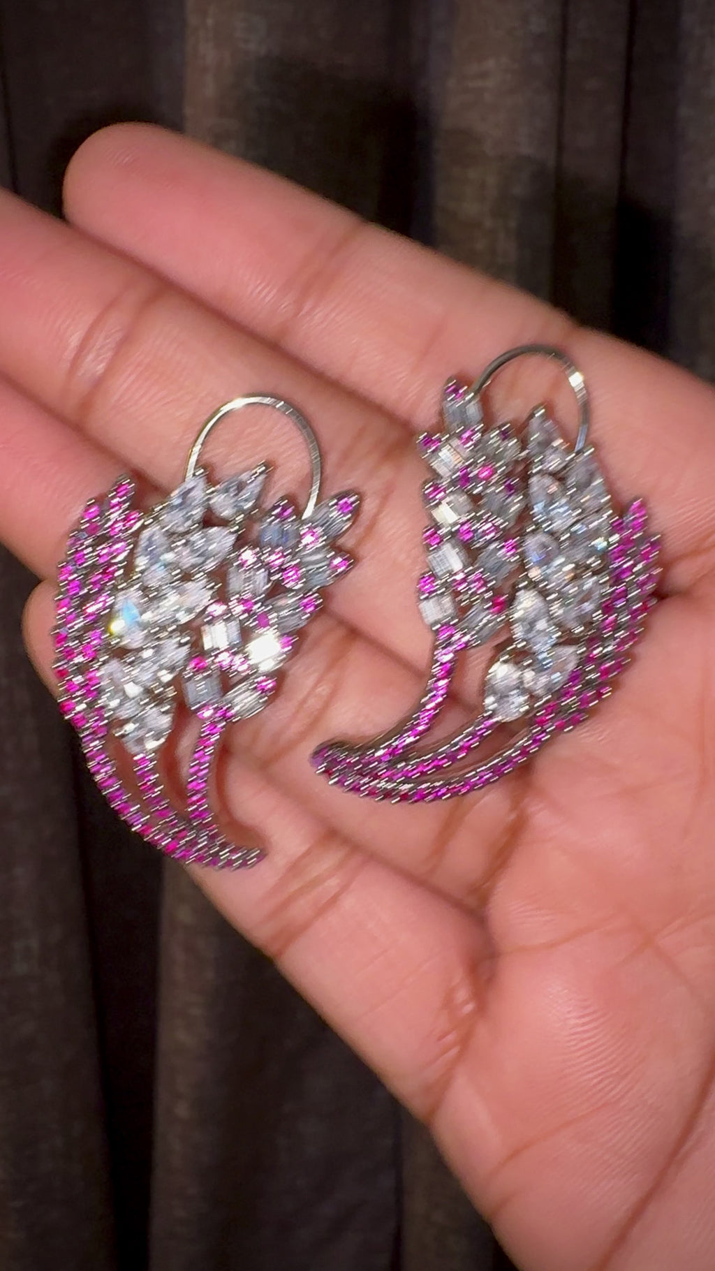 Magenta Cascading Leaf CZ Necklace Set