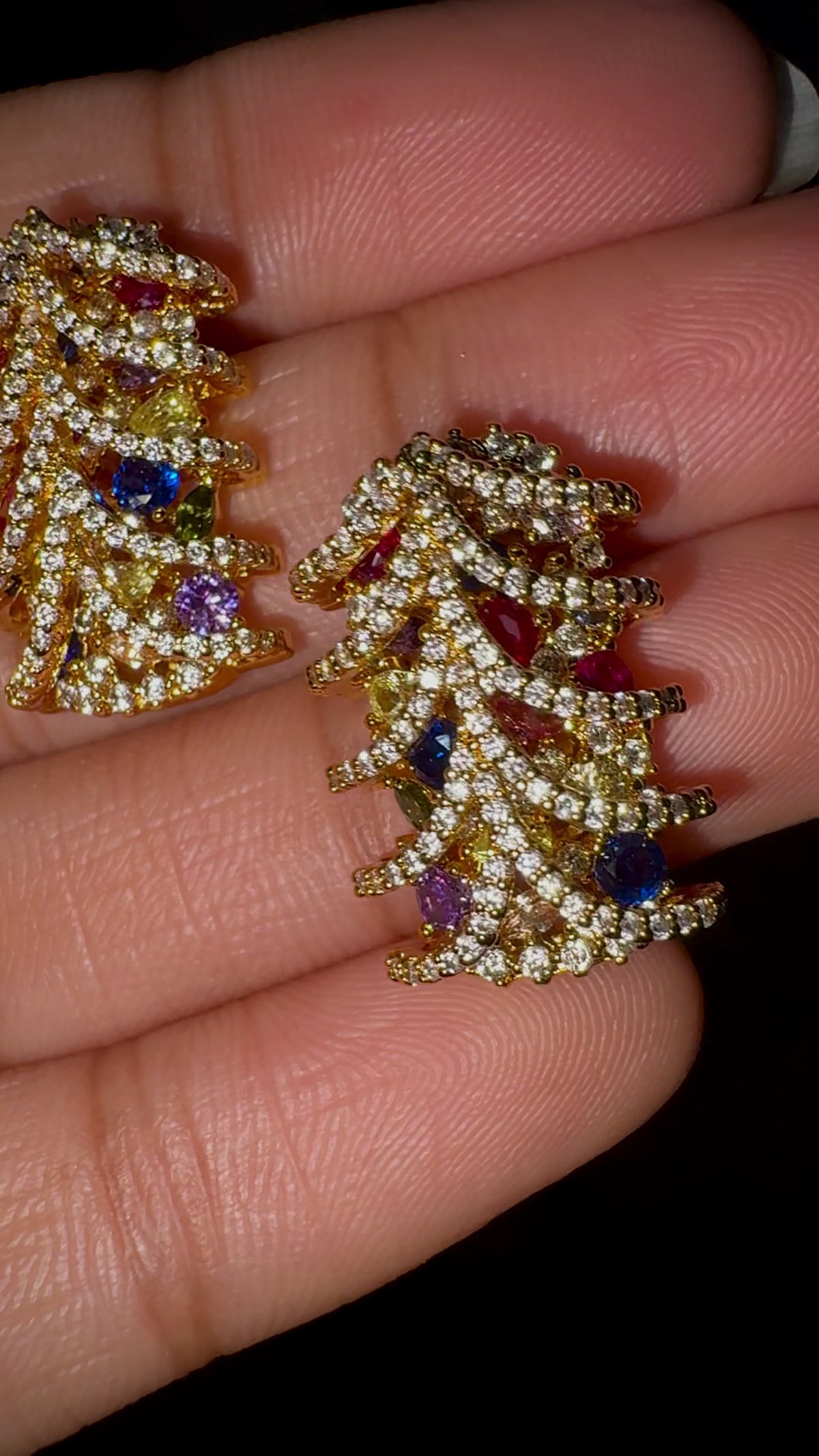 Cascading Pavé Multicolour Statement Stud Earrings