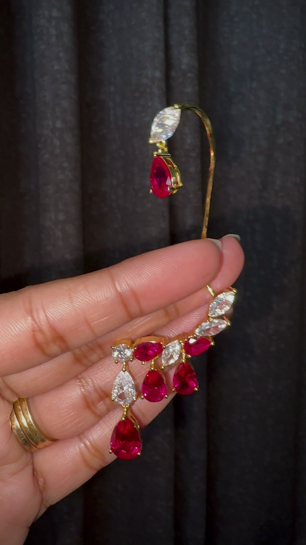Ruby Leaf Teardrop Earcuffs