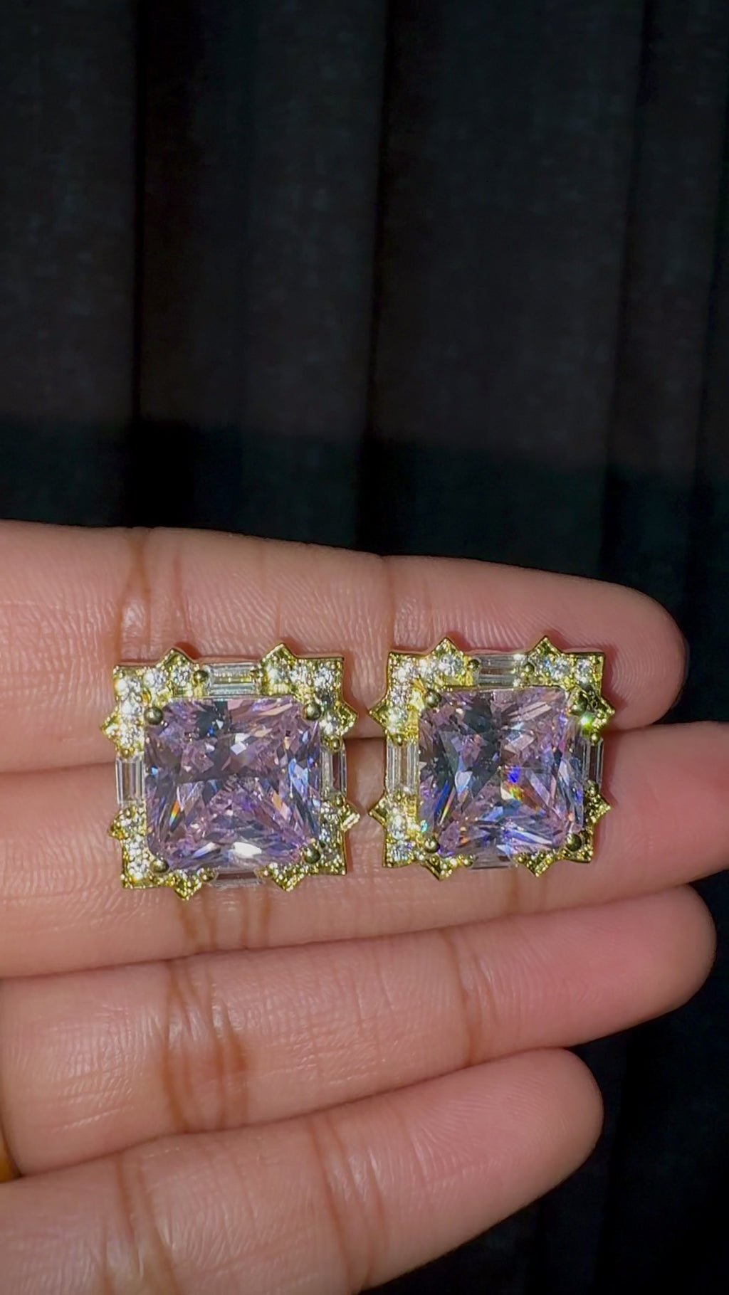 Pink Cushion Cut CZ Halo Statement Stud Earrings