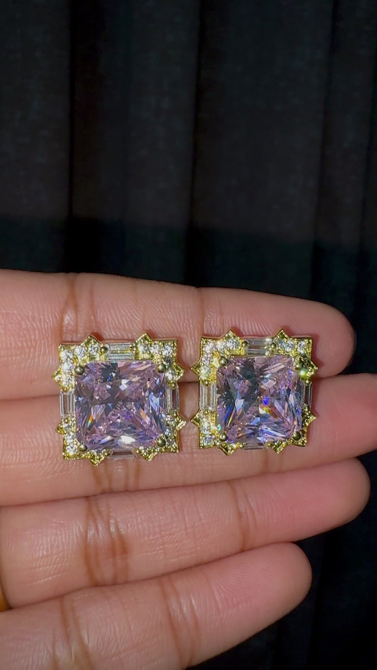 Pink Cushion Cut CZ Halo Statement Stud Earrings