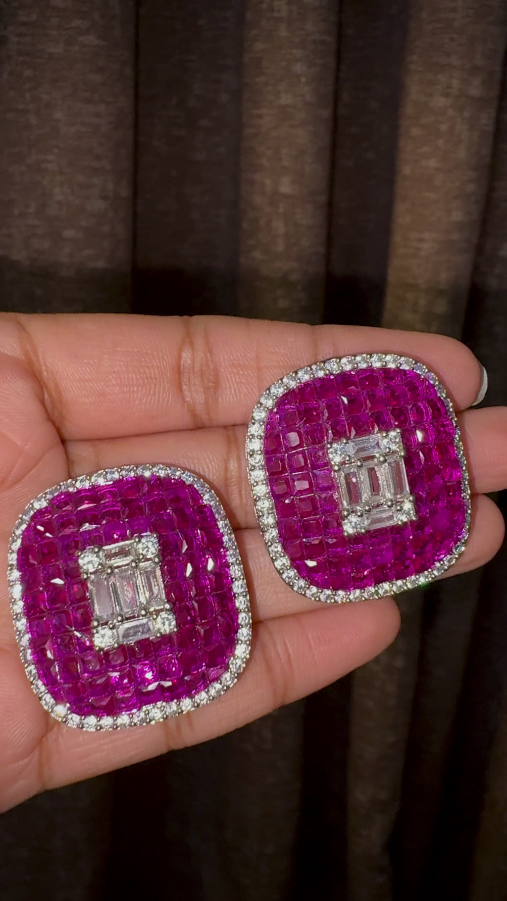Magenta Luxe Cushion Statement Stud Earring