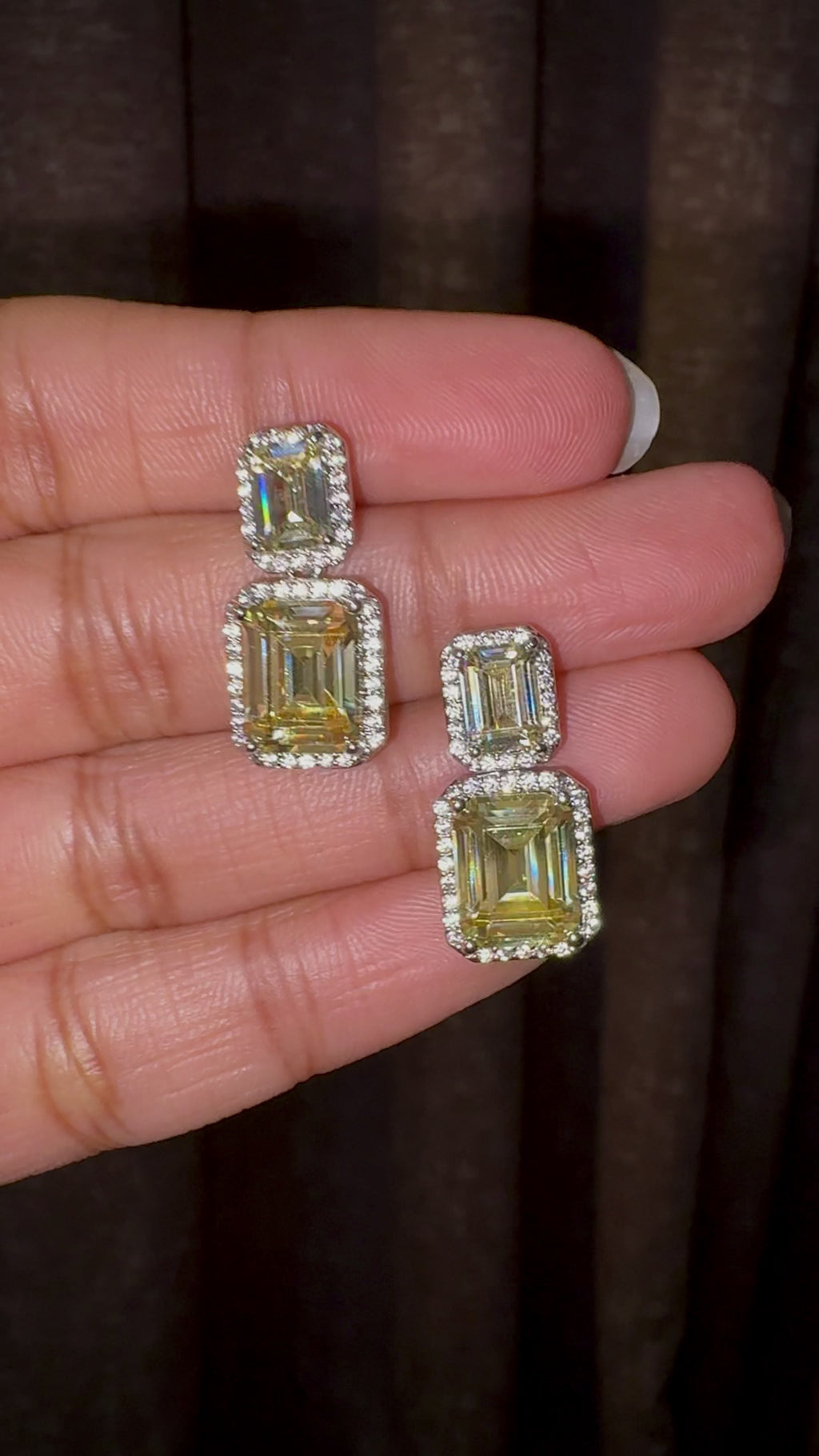 Yellow Emerald Cut Double Stone Earrings