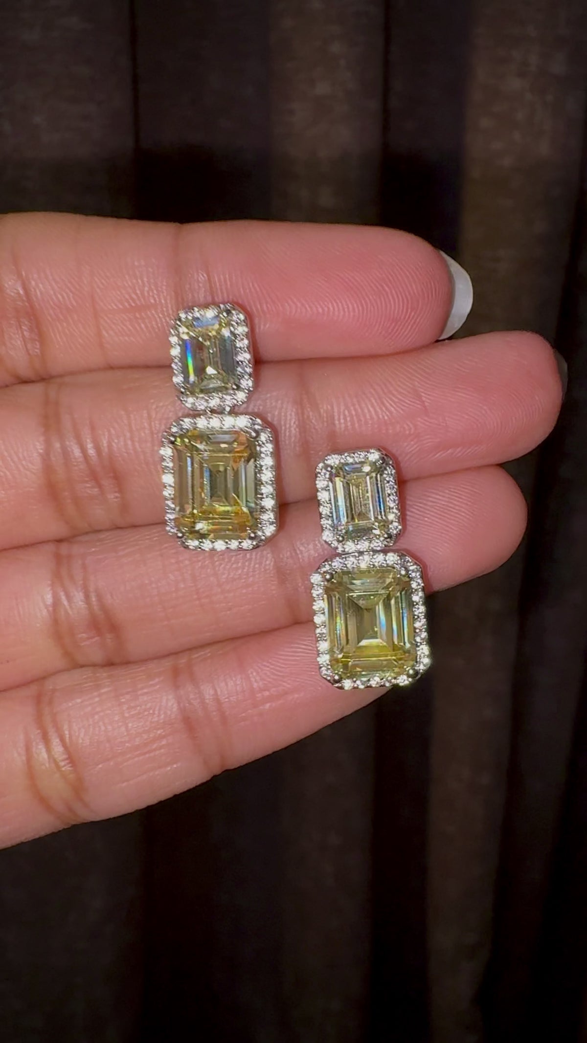 Yellow Emerald Cut Double Stone Earrings