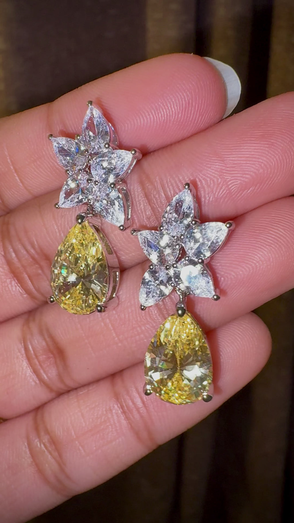 Yellow Teardrop Floral Statement Earrings