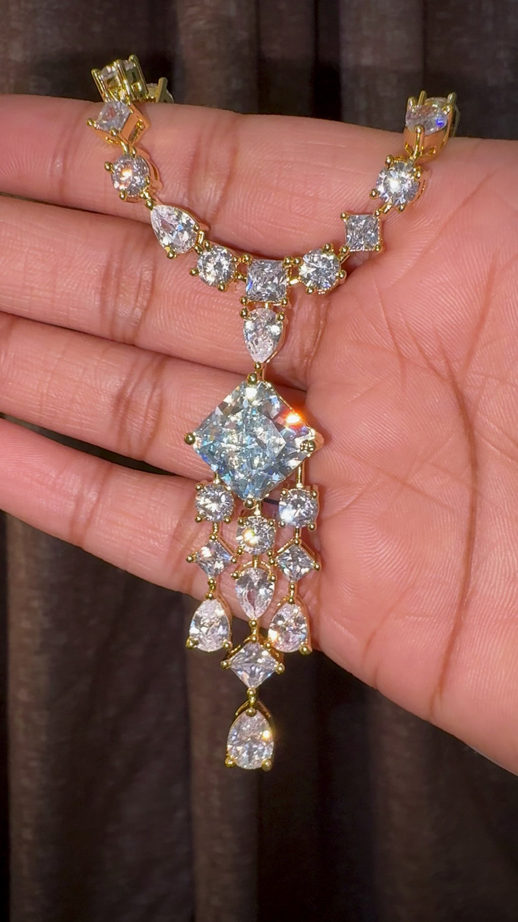 Princess Cut Cascading CZ Necklace Set