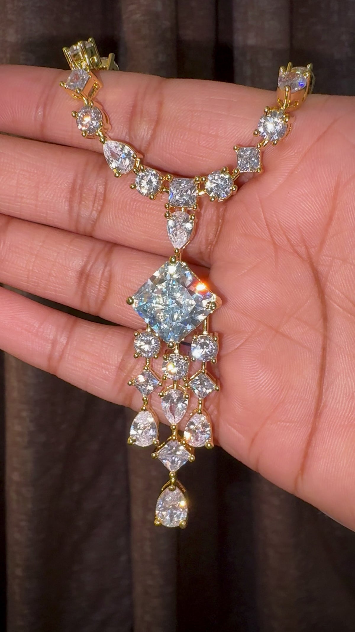 Princess Cut Cascading CZ Necklace Set