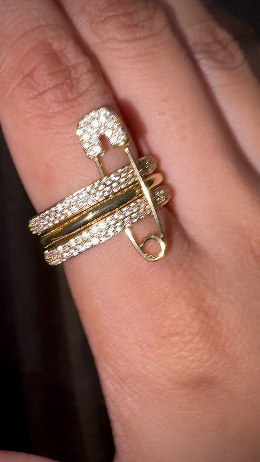 Triple-Band Pavé Safety Pin Ring