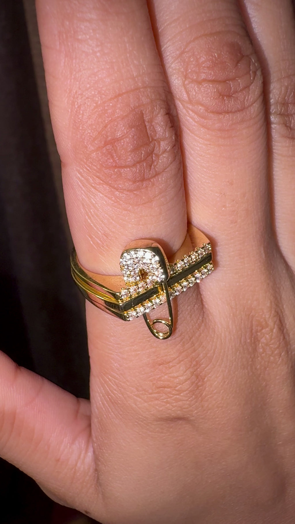 Luxe Pavé Safety Pin Statement Ring