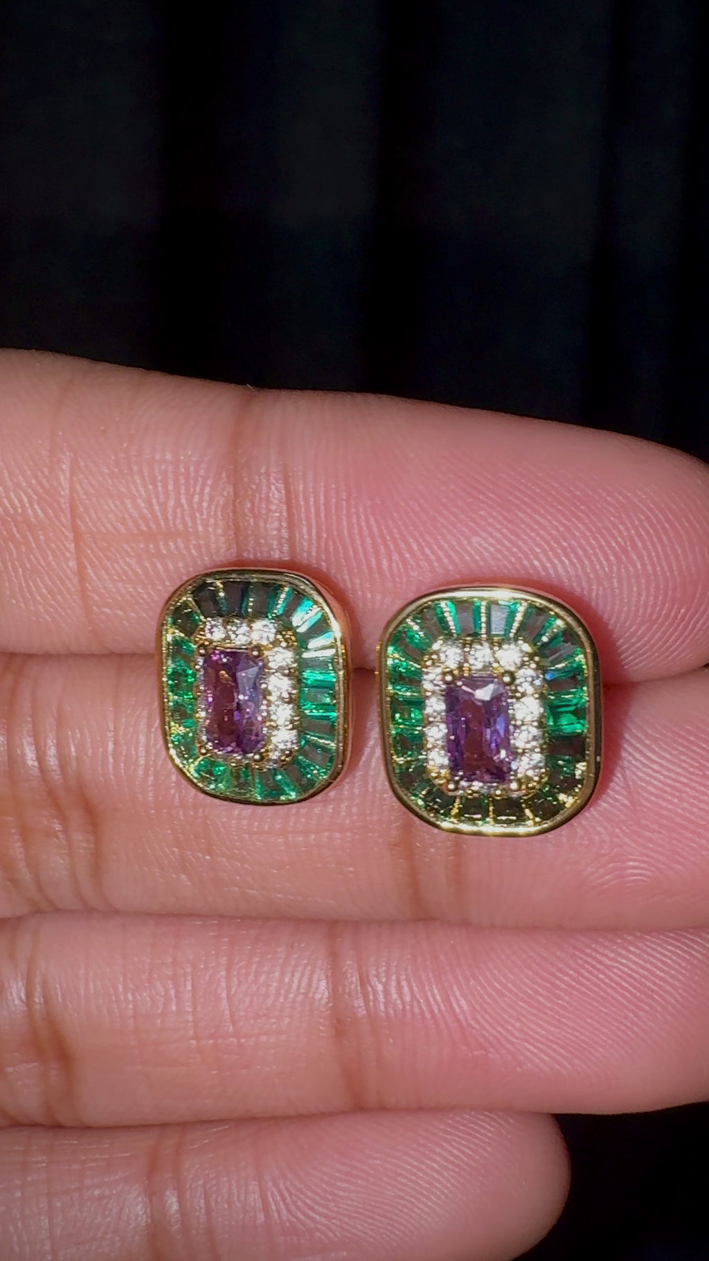 Emerald Cut Baguette Halo Stud Earrings