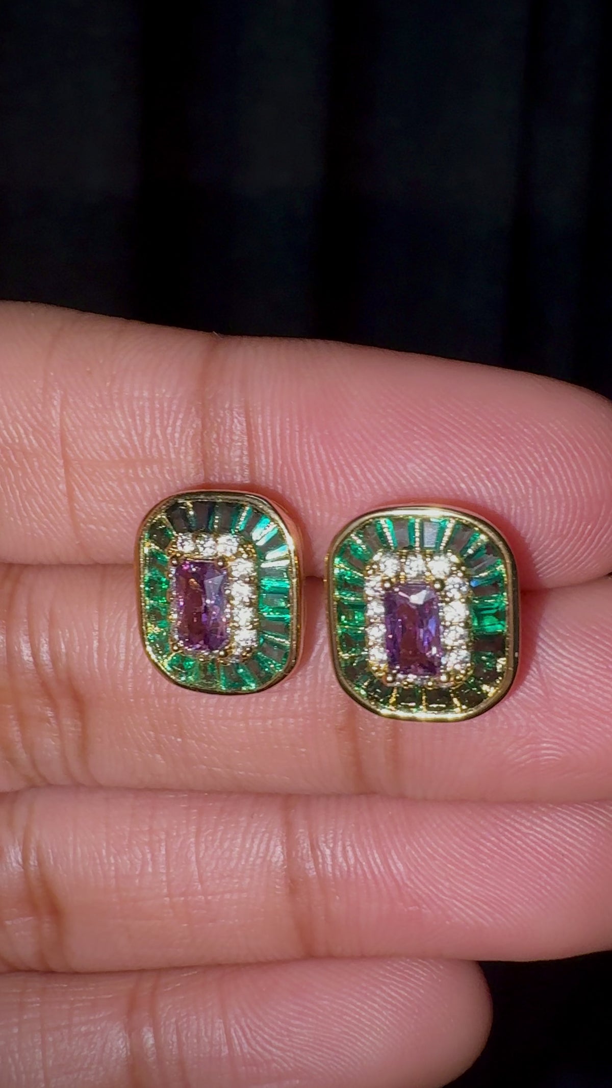 Emerald Cut Baguette Halo Stud Earrings