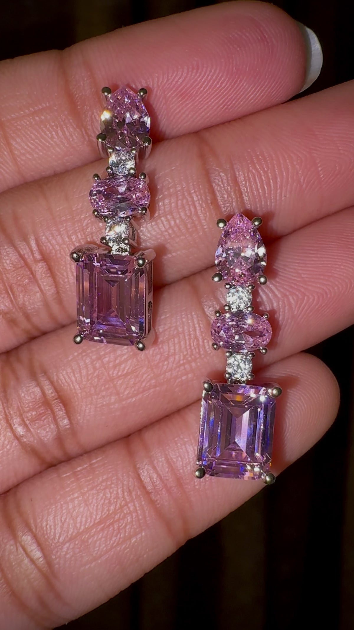 Pink Emerald-Cut Drop Earrings