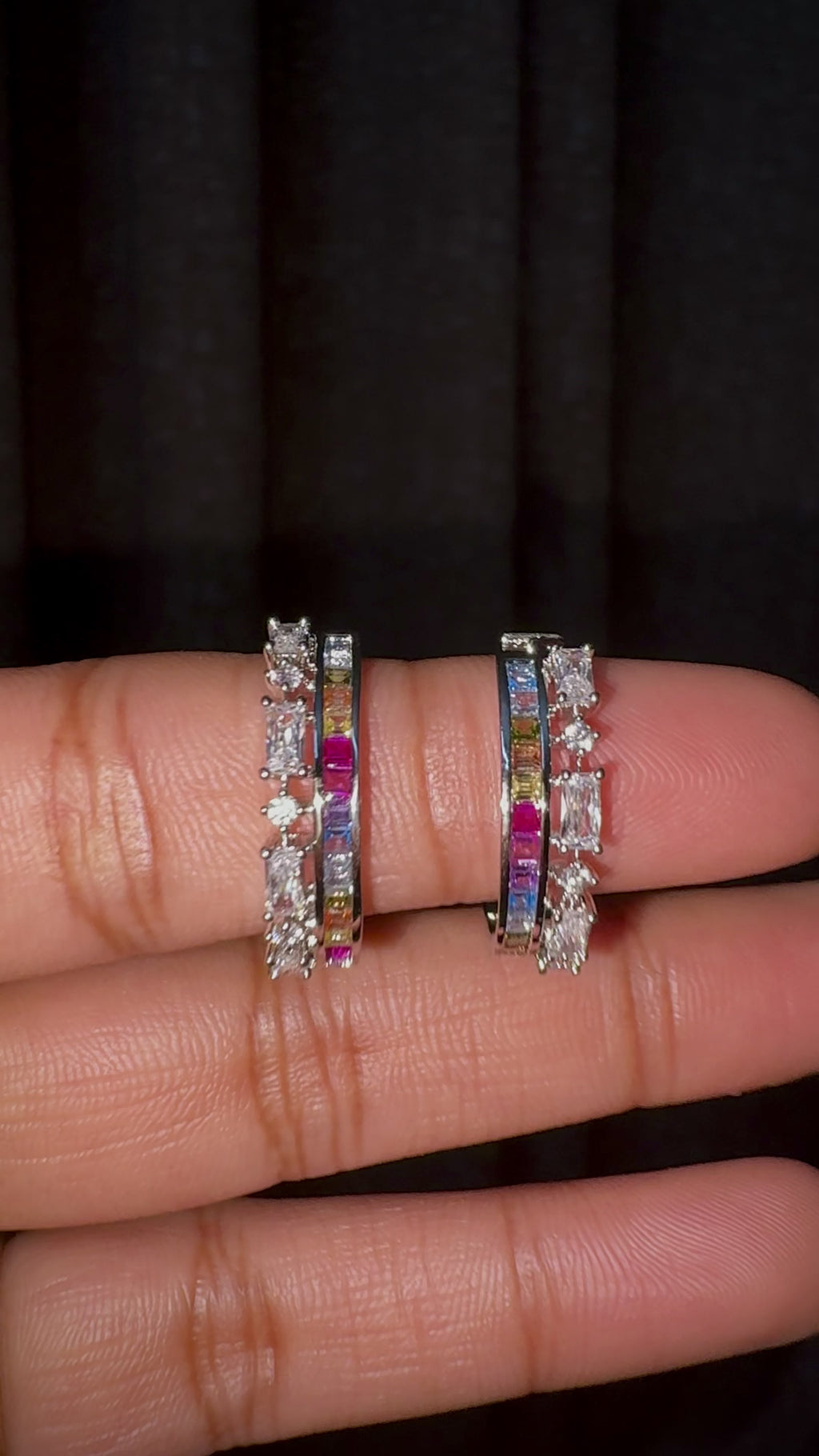 Multicolor Baguette Pave Hoops