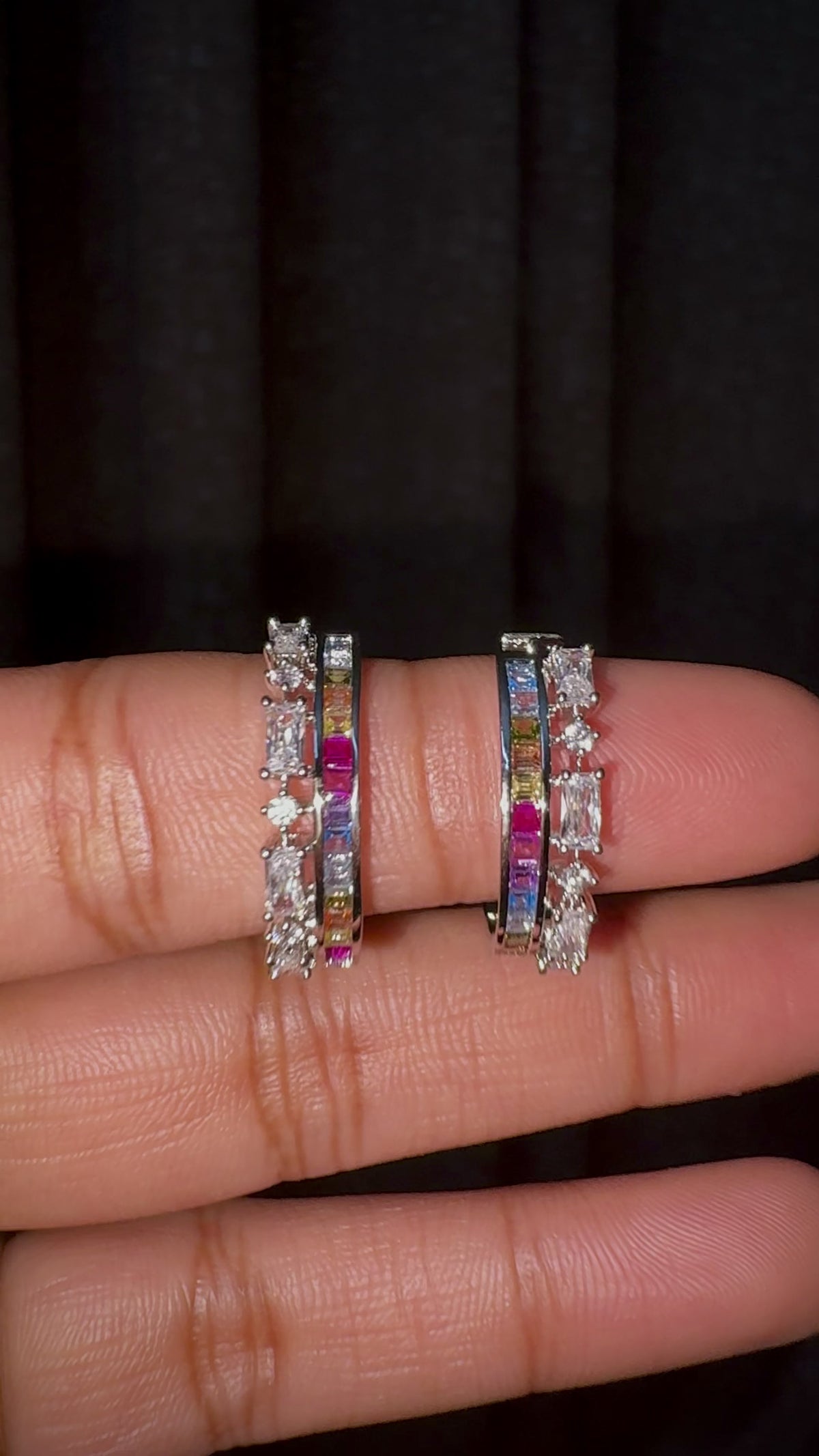 Multicolor Baguette Pave Hoops