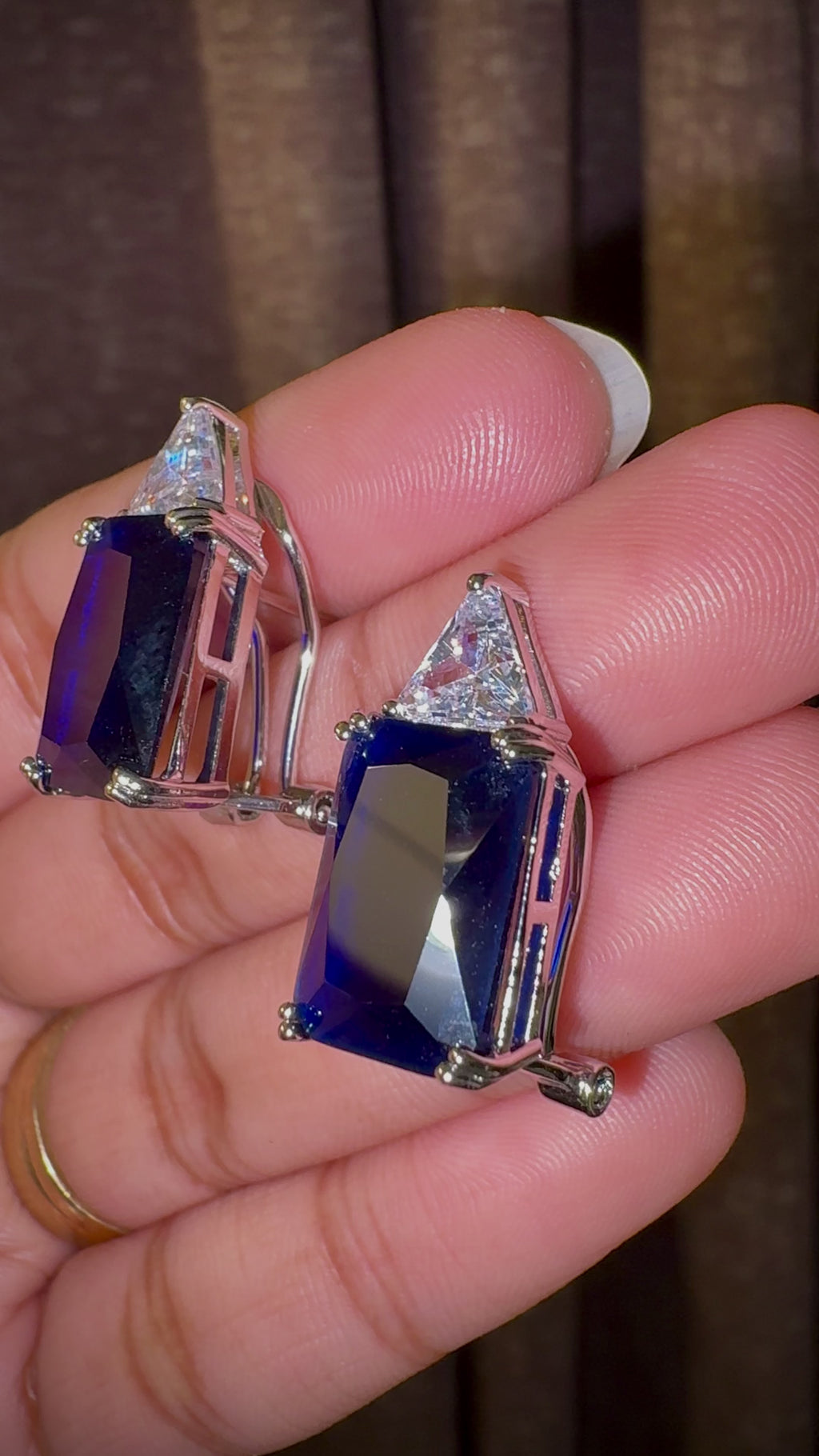 Blue Emerald Cut Statement Stud Earring