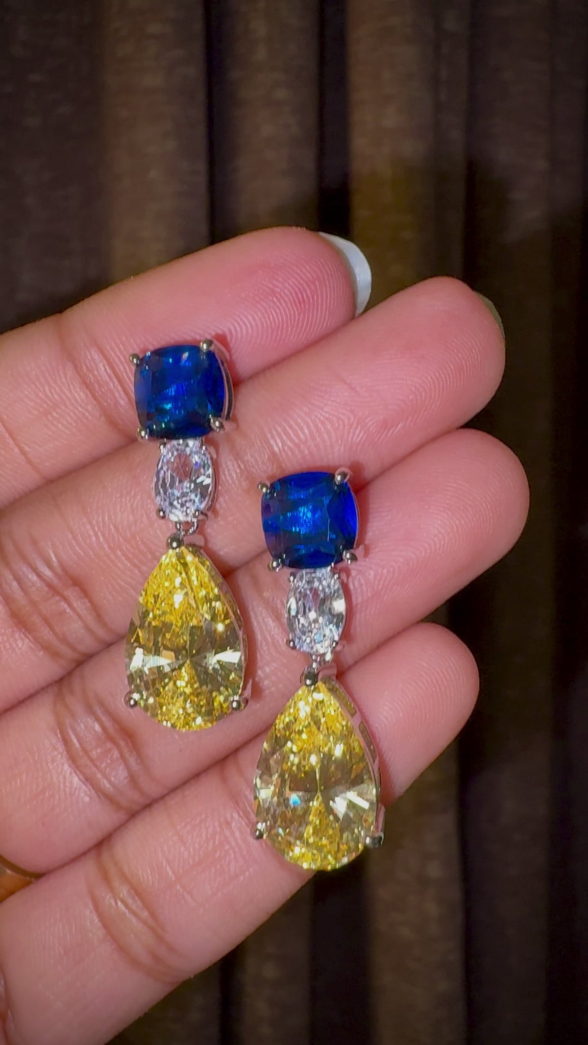 Blue & Yellow Teardrop Statement Earring
